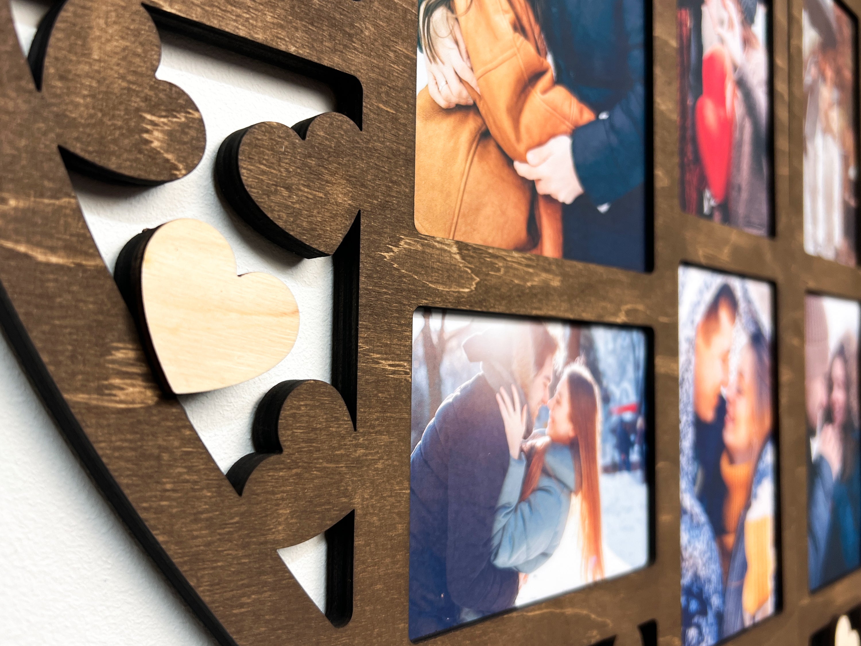 Personalized Heart Photo Collage – Wooden Couple Picture Frame for Love Story