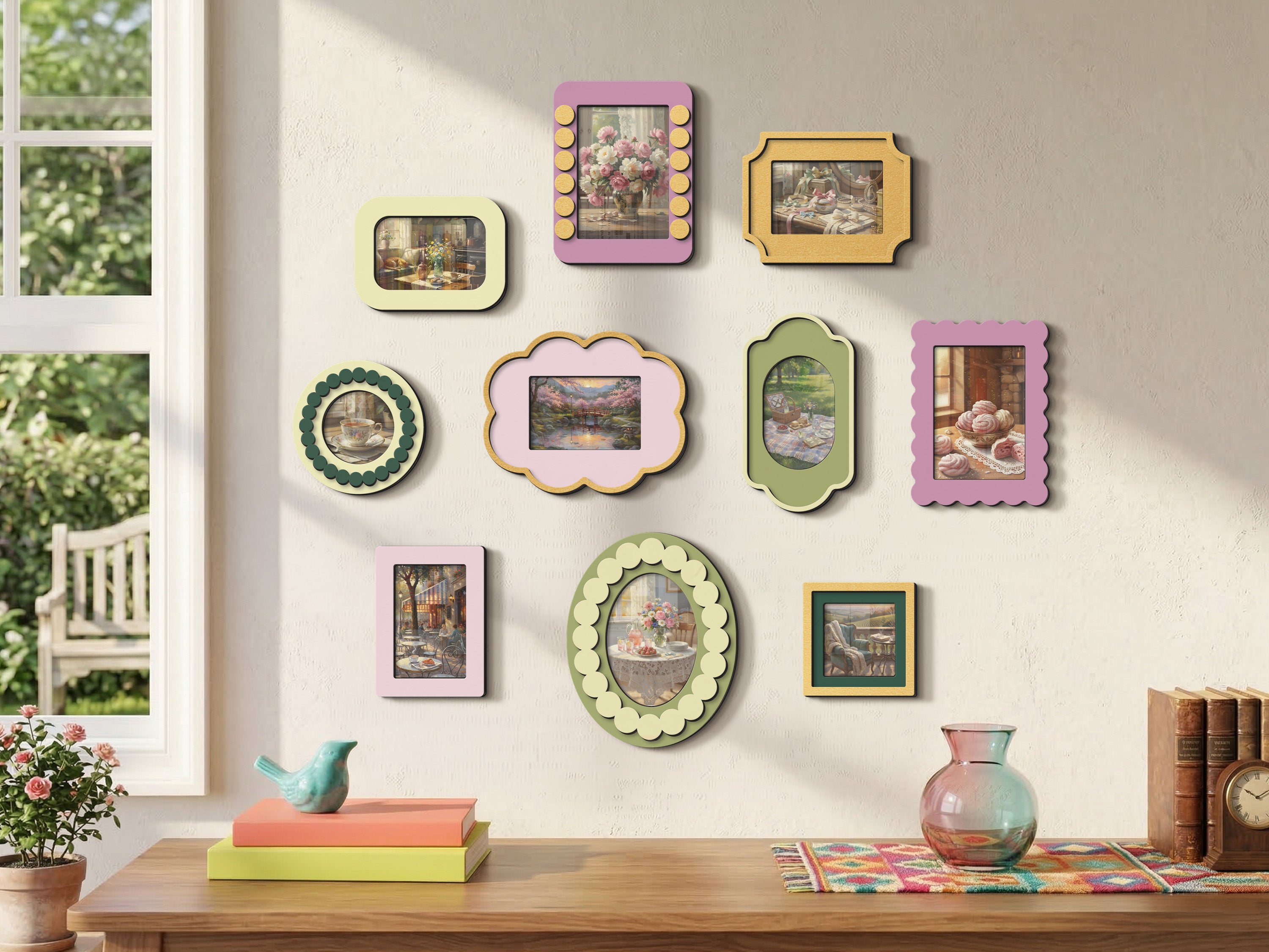 Scalloped Wooden Gallery Frame Set – Vintage Inspired Multi Size Picture Decor