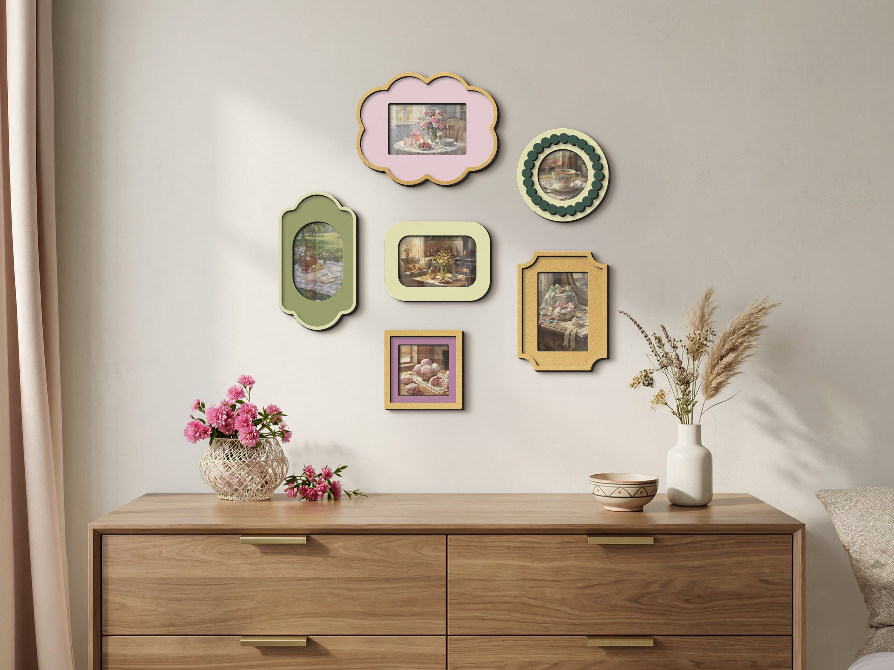 Scalloped Wooden Gallery Frame Set – Vintage Inspired Multi Size Picture Decor