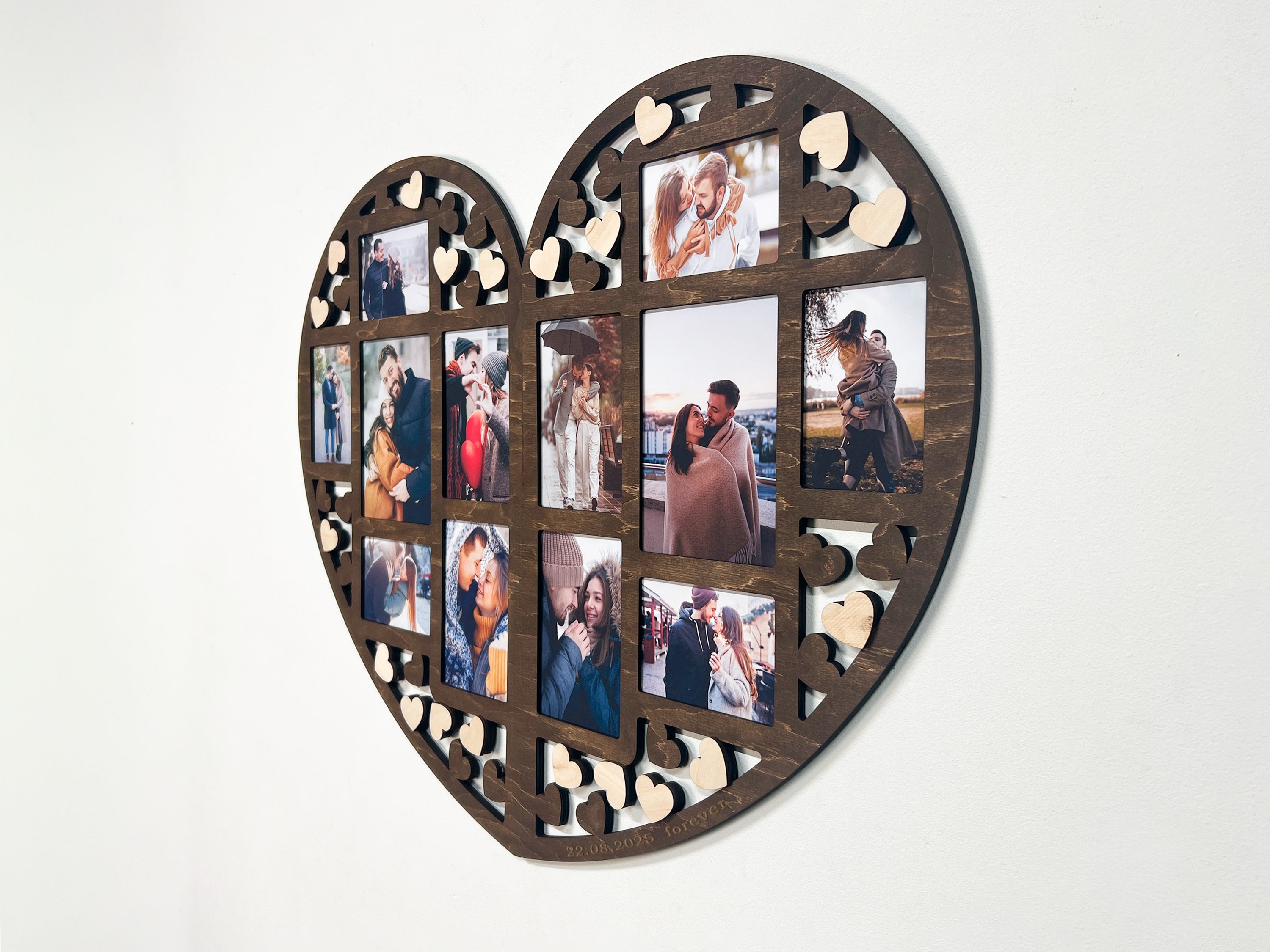 Personalized Heart Photo Collage – Wooden Couple Picture Frame for Love Story