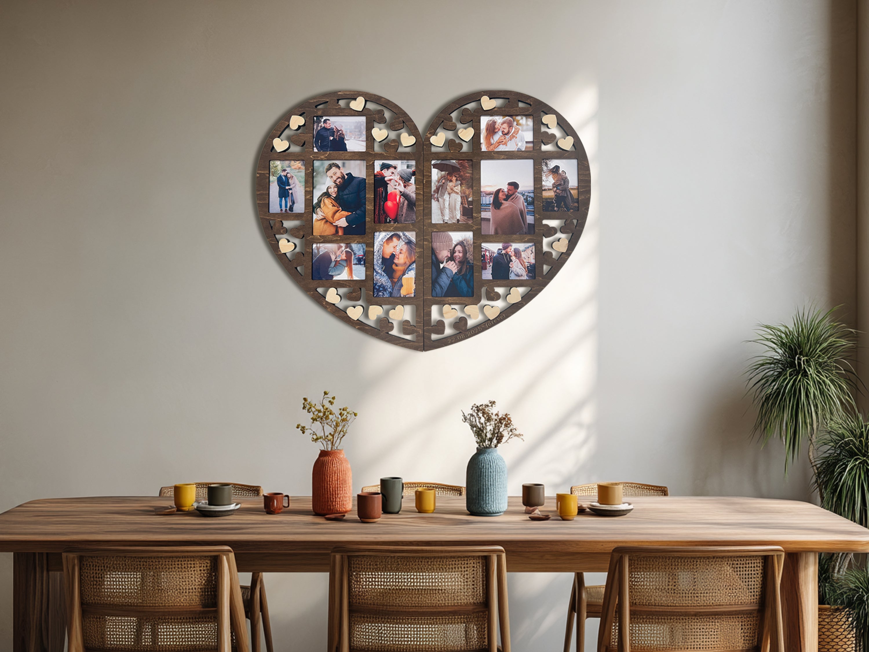 Personalized Heart Photo Collage – Wooden Couple Picture Frame for Love Story