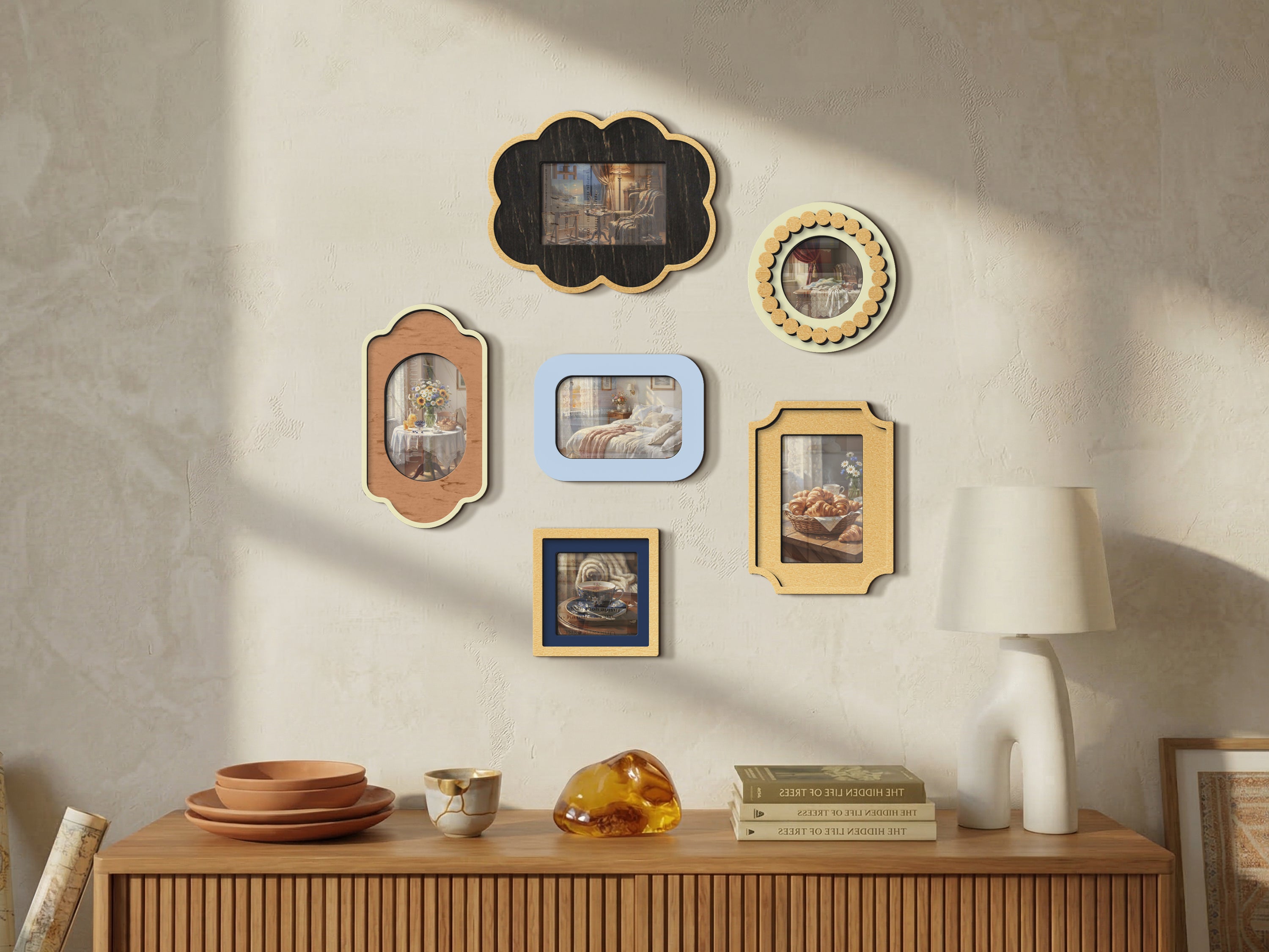 Scalloped Wooden Gallery Frame Set – Vintage Inspired Multi Size Picture Decor