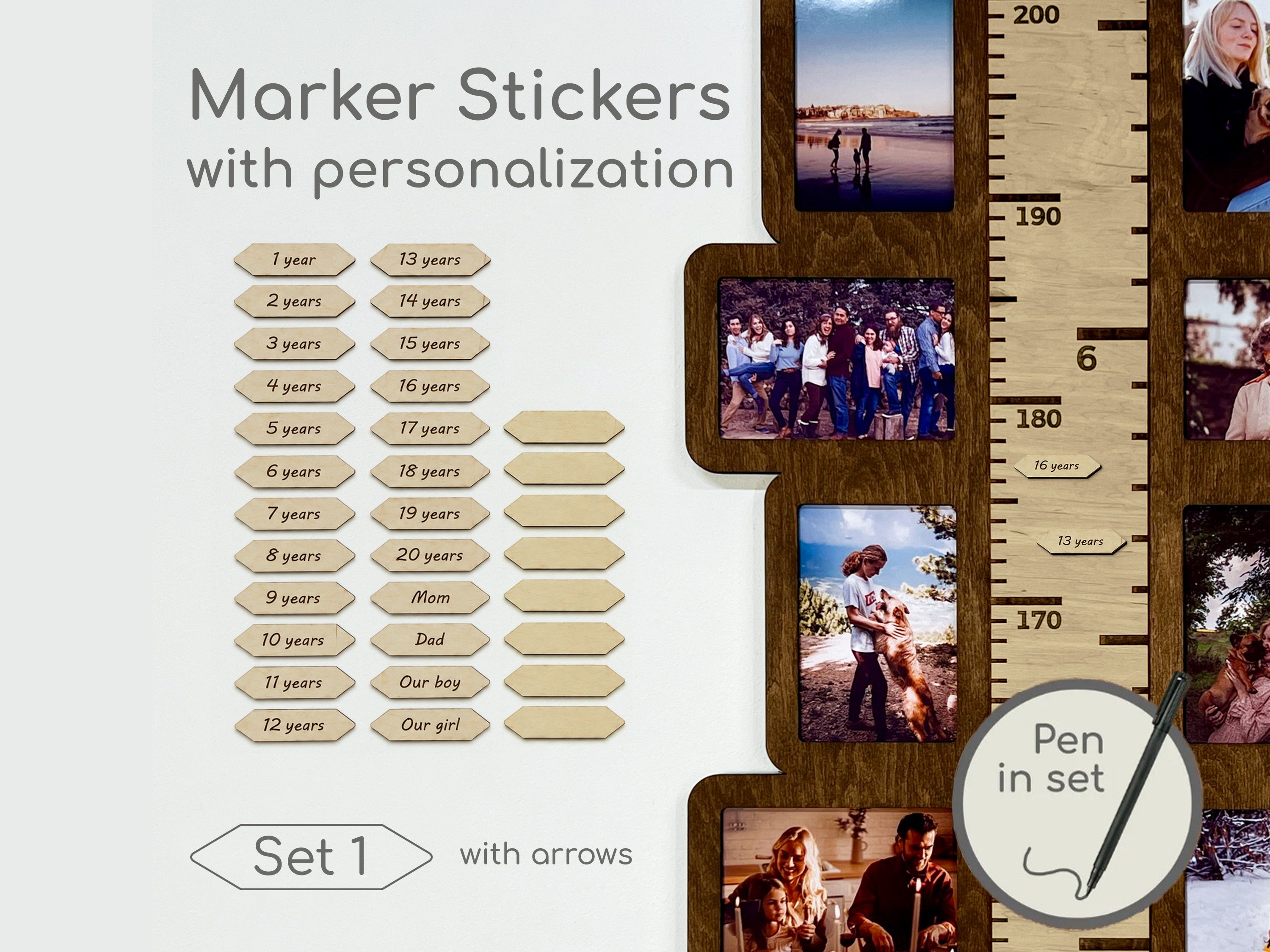 Sticker Set for Growth Chart Ruler | Wooden tags