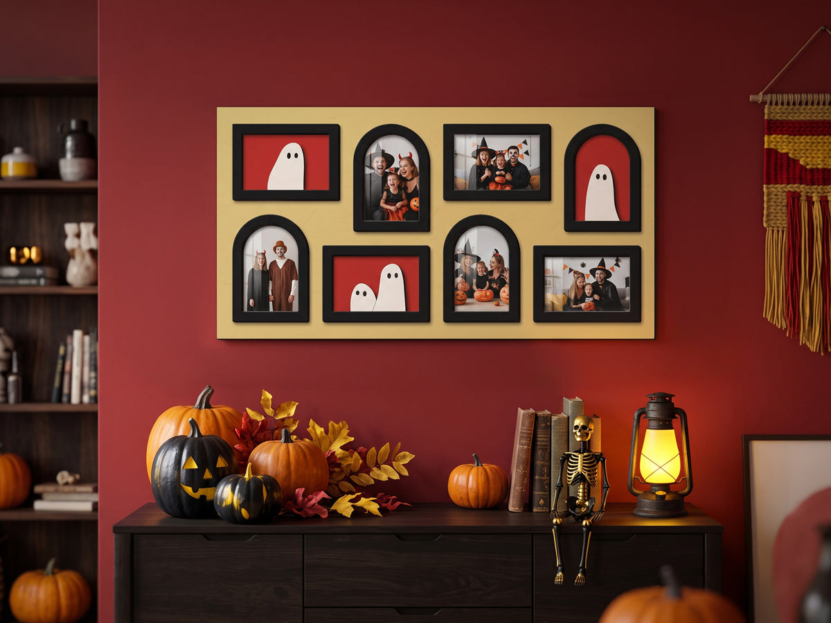 Halloween Photo Collage Frame – Wooden Ghost Wall Decor