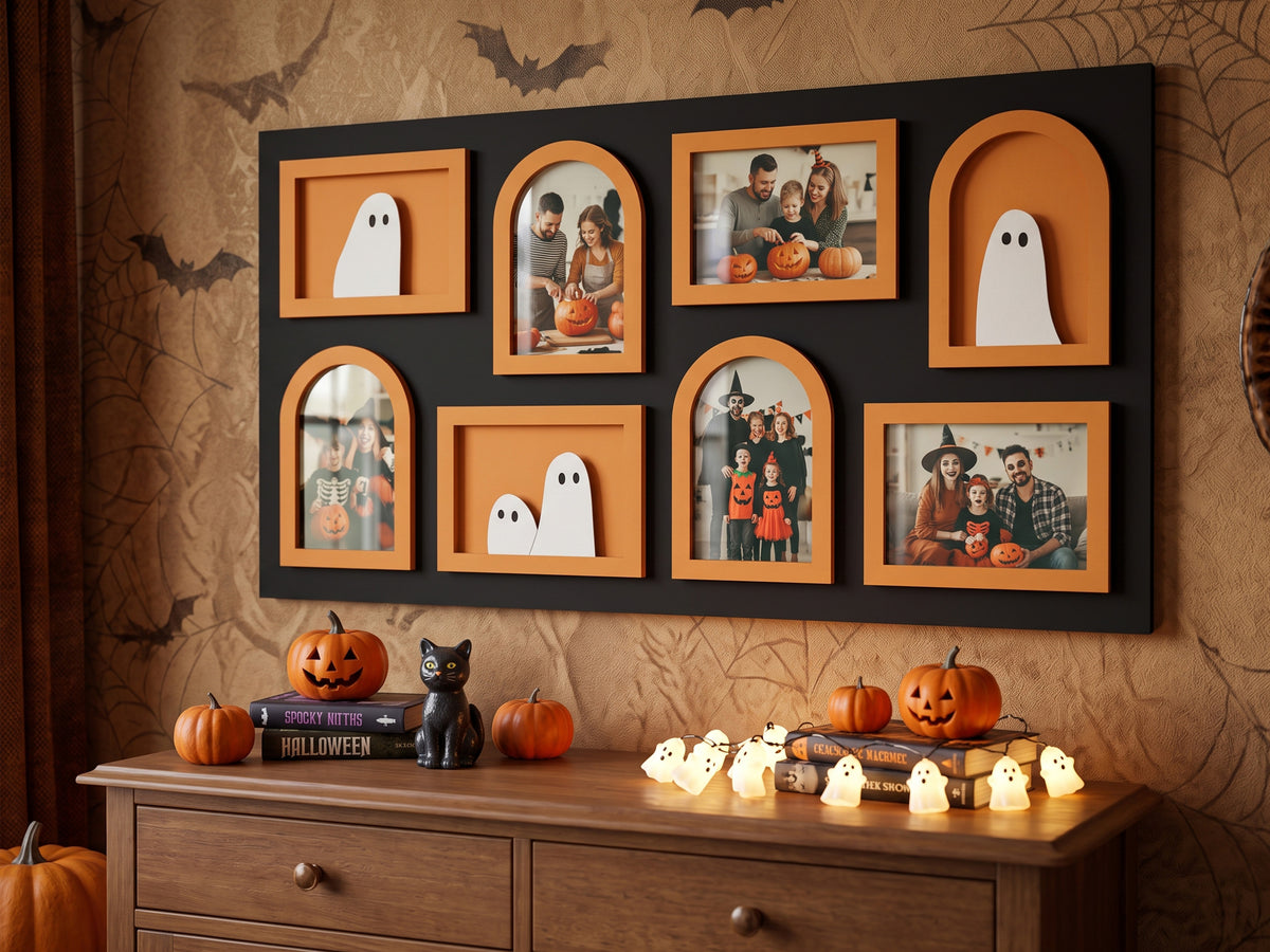 Halloween Photo Collage Frame – Wooden Ghost Wall Decor