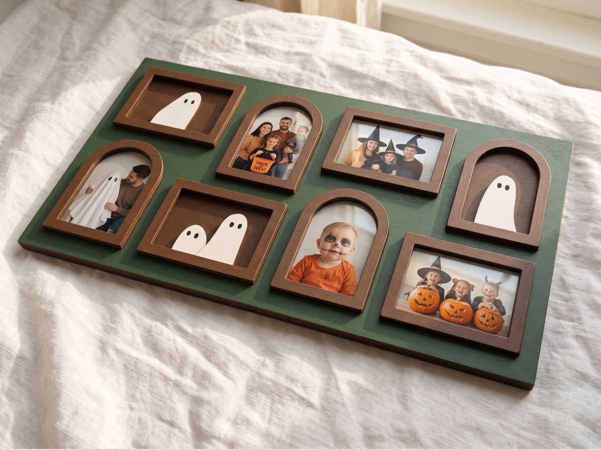 Halloween Photo Collage Frame – Wooden Ghost Wall Decor
