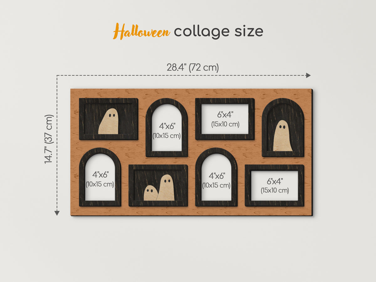Halloween Photo Collage Frame – Wooden Ghost Wall Decor