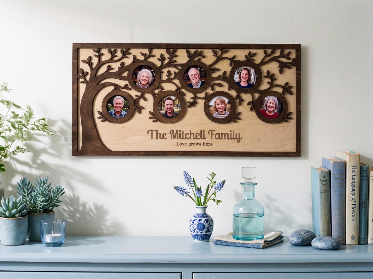 Personalized Family Tree Picture Frame – Custom Wooden Photo Collage