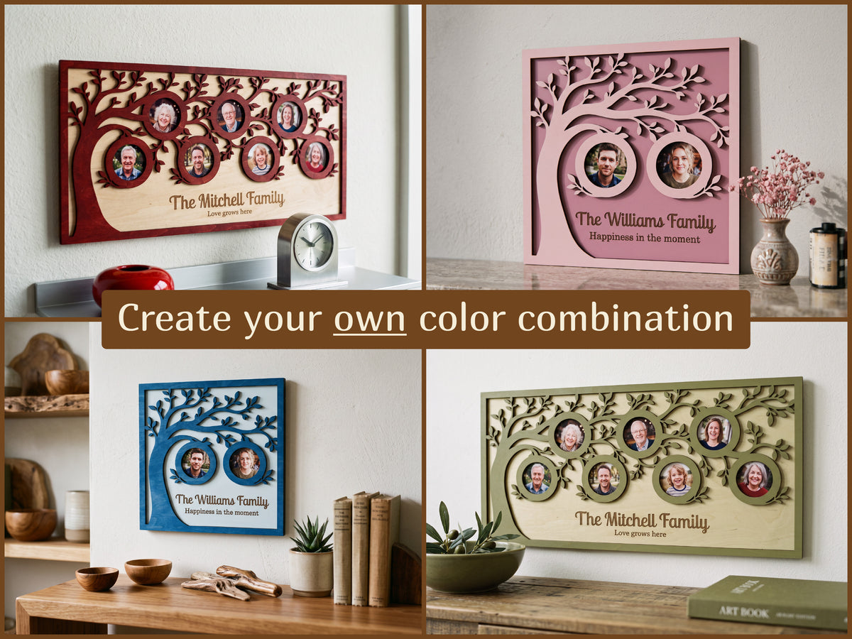 Personalized Family Tree Picture Frame – Custom Wooden Photo Collage