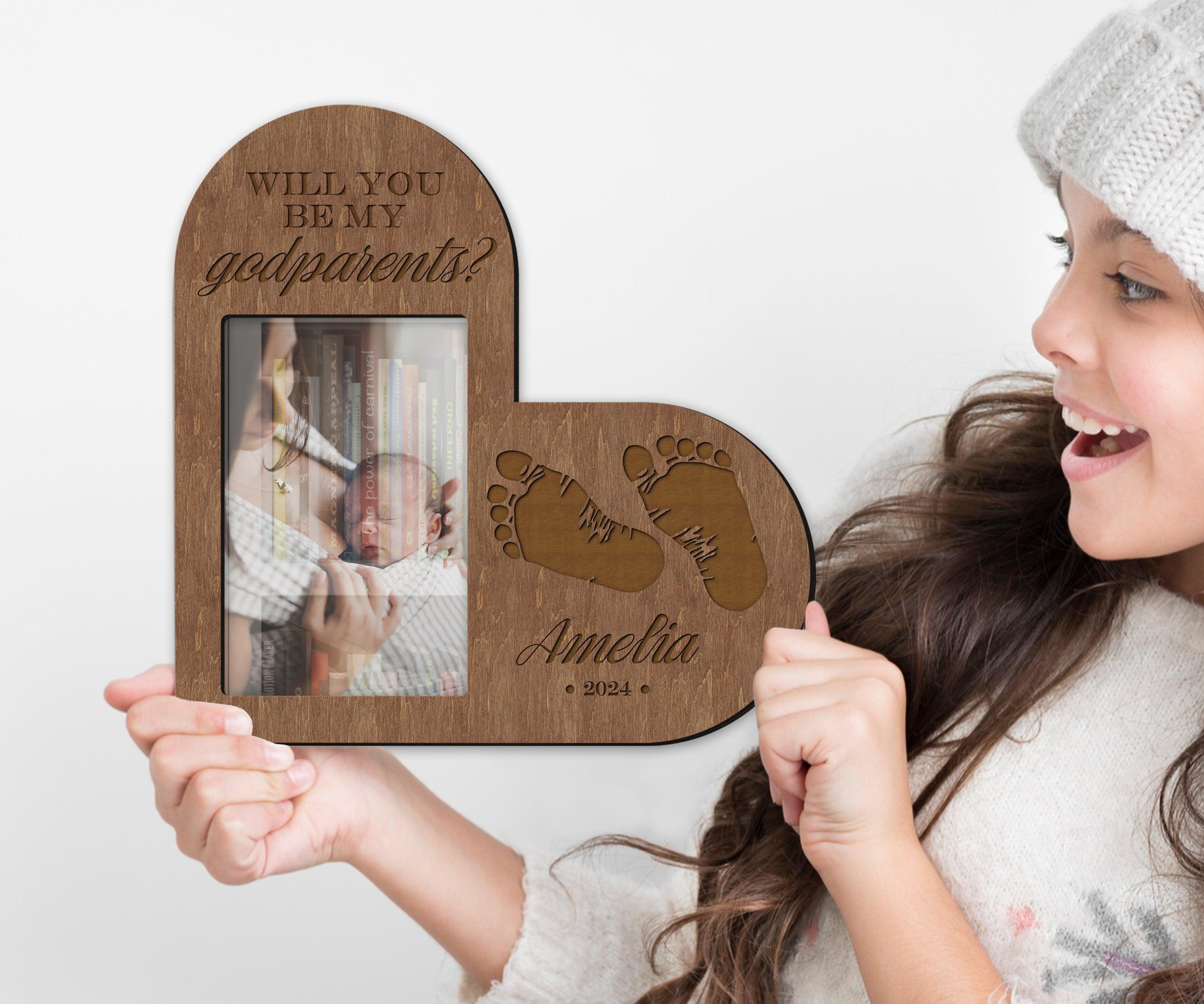 Custom Godmother & Godfather proposal frame Personalized 4x6 picture frame Engraved gift for godparent Baptism gift Cute baby shower gifts