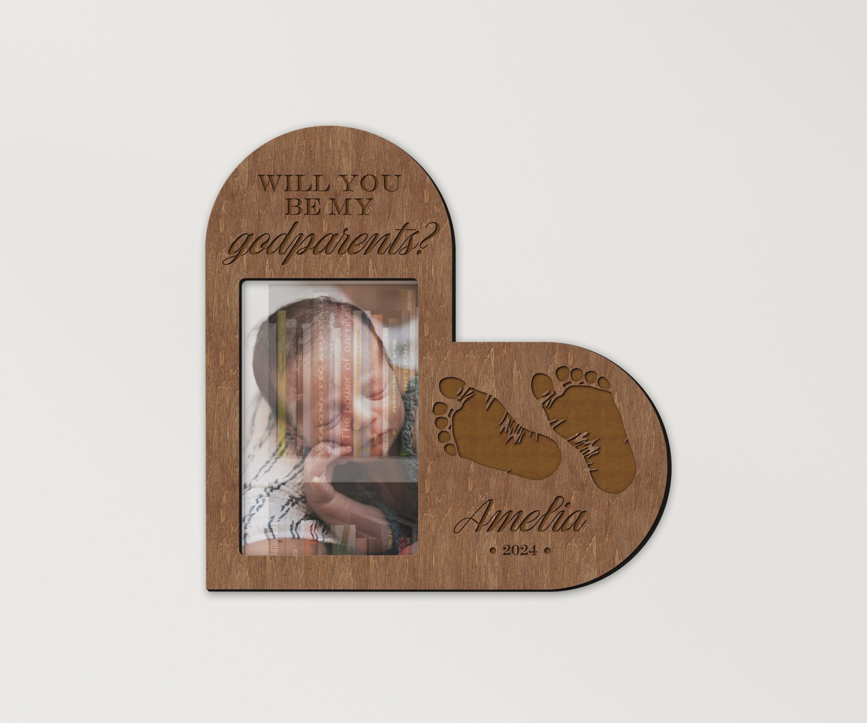 Custom Godmother & Godfather proposal frame Personalized 4x6 picture frame Engraved gift for godparent Baptism gift Cute baby shower gifts