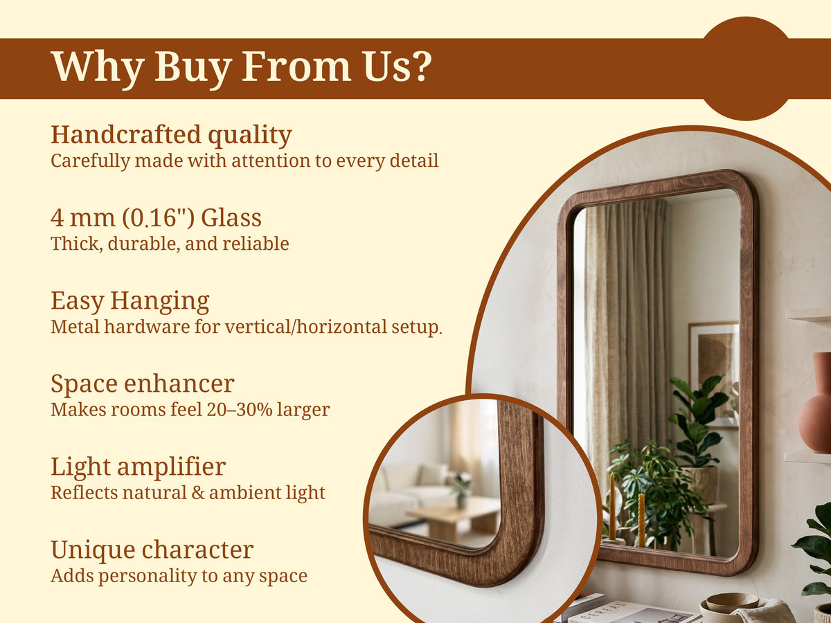 Rounded Rectangle Wall Mirror – Custom Size Wood Framed Mirror