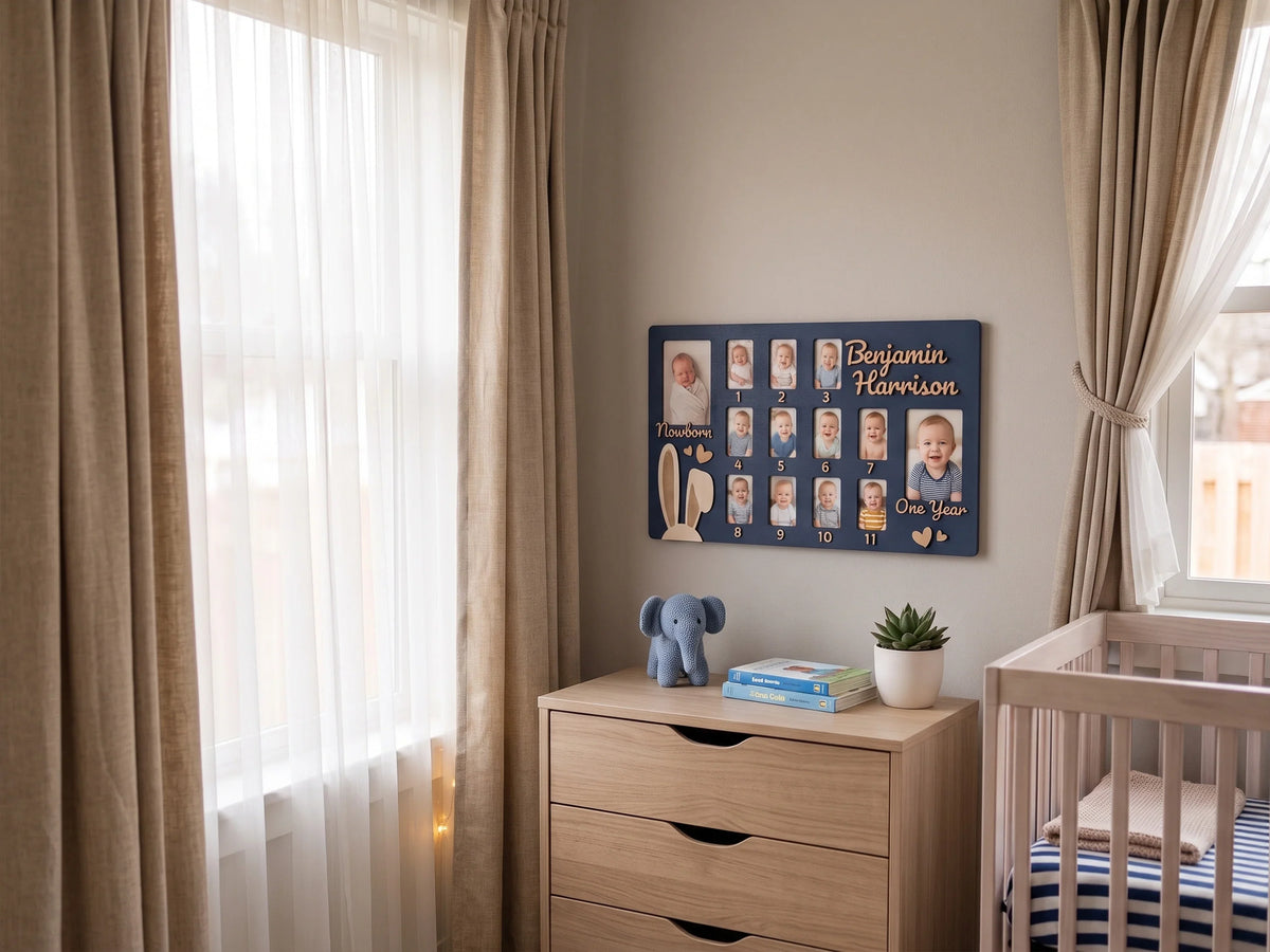 Personalized baby first year monthly milestone photo collage frame by The Frame Depot