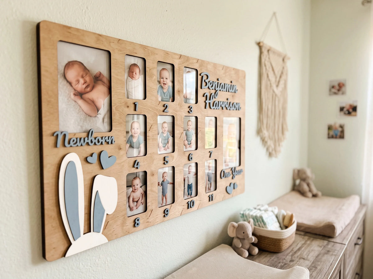 Personalized baby first year monthly milestone collage frame by The Frame Depot
