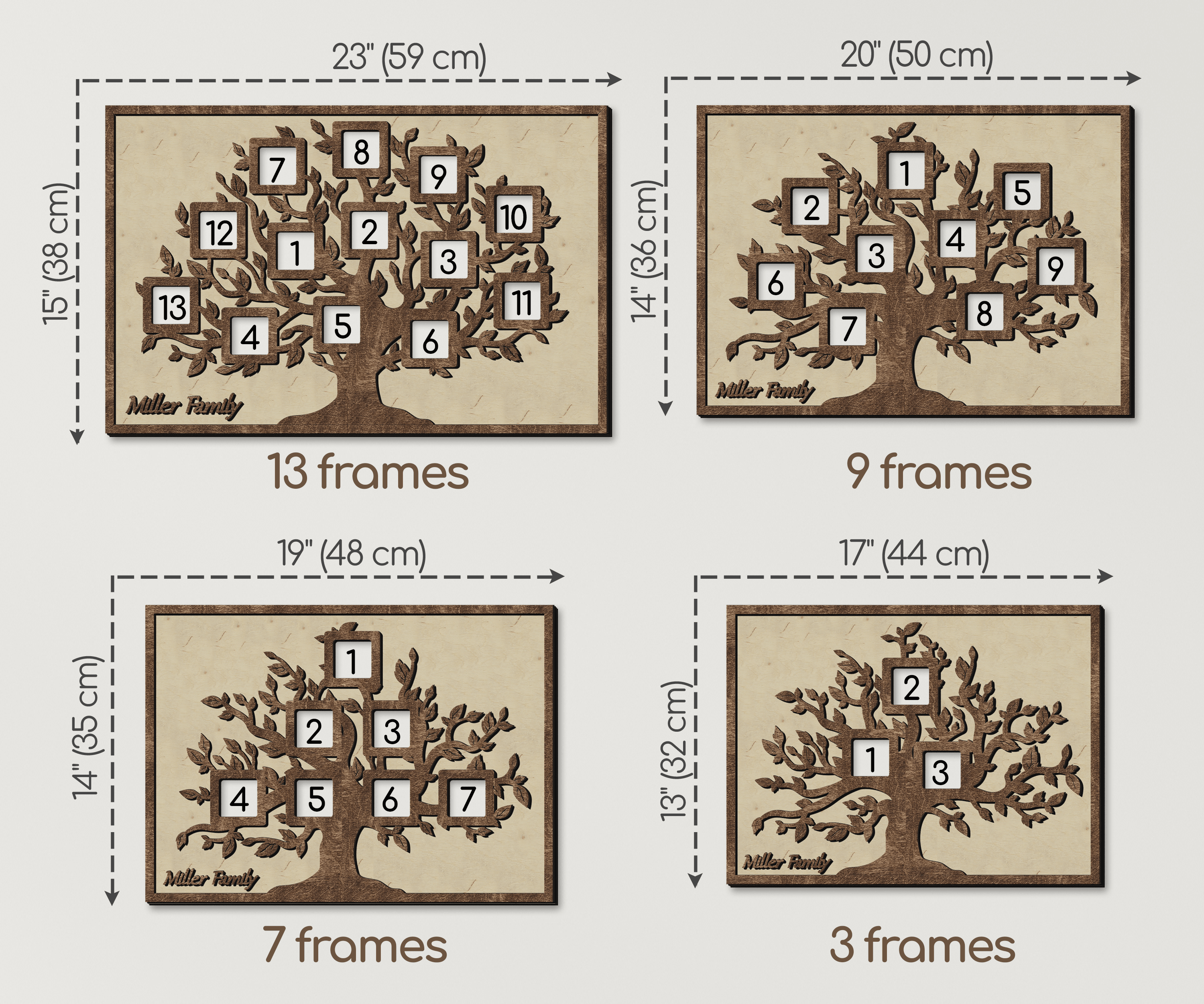 Personalized family tree framed wall art Genealogy tree Wooden picture frame collage Wedding anniversary gift 13 photo openings Custom text