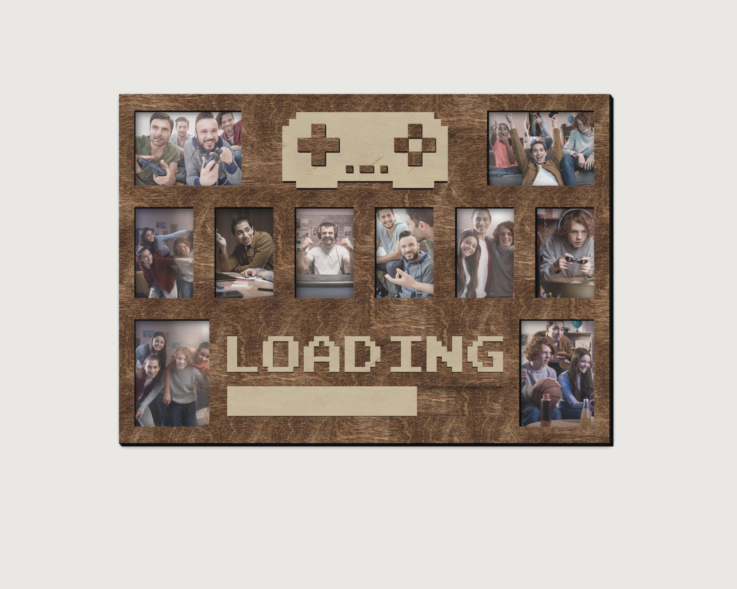 Pixel art photo frame collage Gaming gift Gamepad wall art Loading sign Multiple photos Geek decor Video game wood wall decor 4x6 5x7 frame