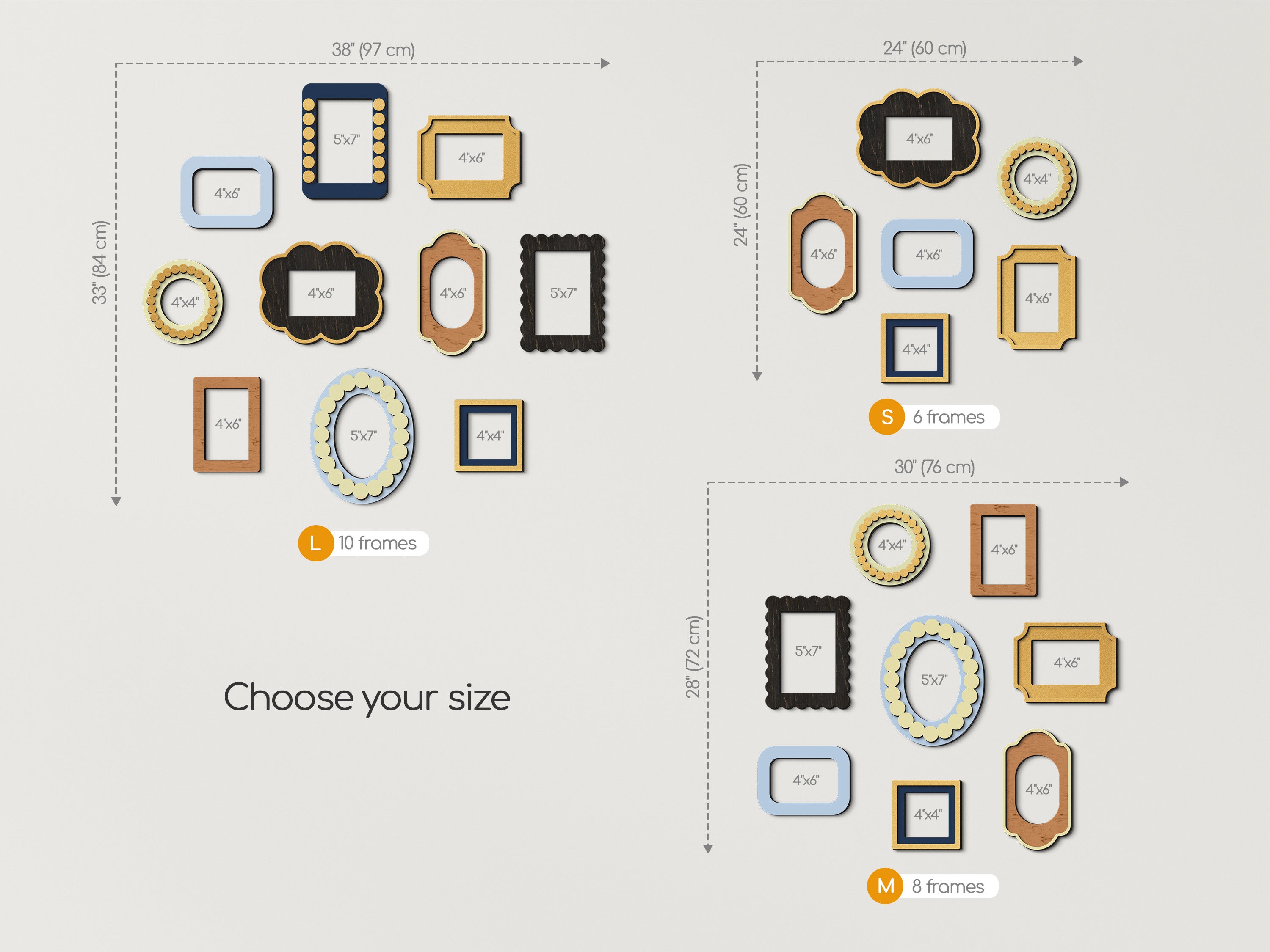 Scalloped Wooden Gallery Frame Set – Vintage Inspired Multi Size Picture Decor