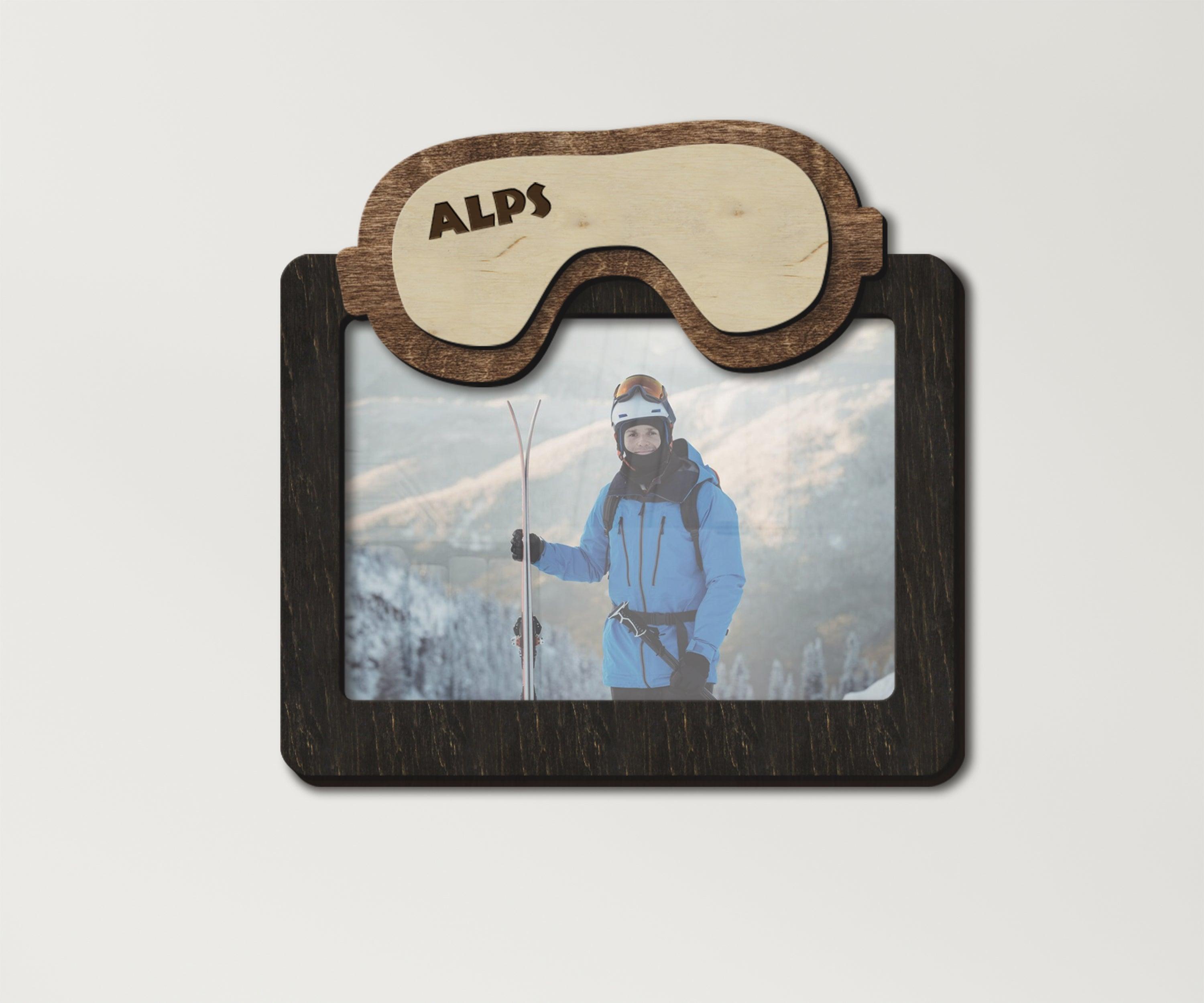 Personalized ski mask photo frame Custom picture frame Ski lover gift Snowboarding frame Custom size Custom color Engraved wood wall decor