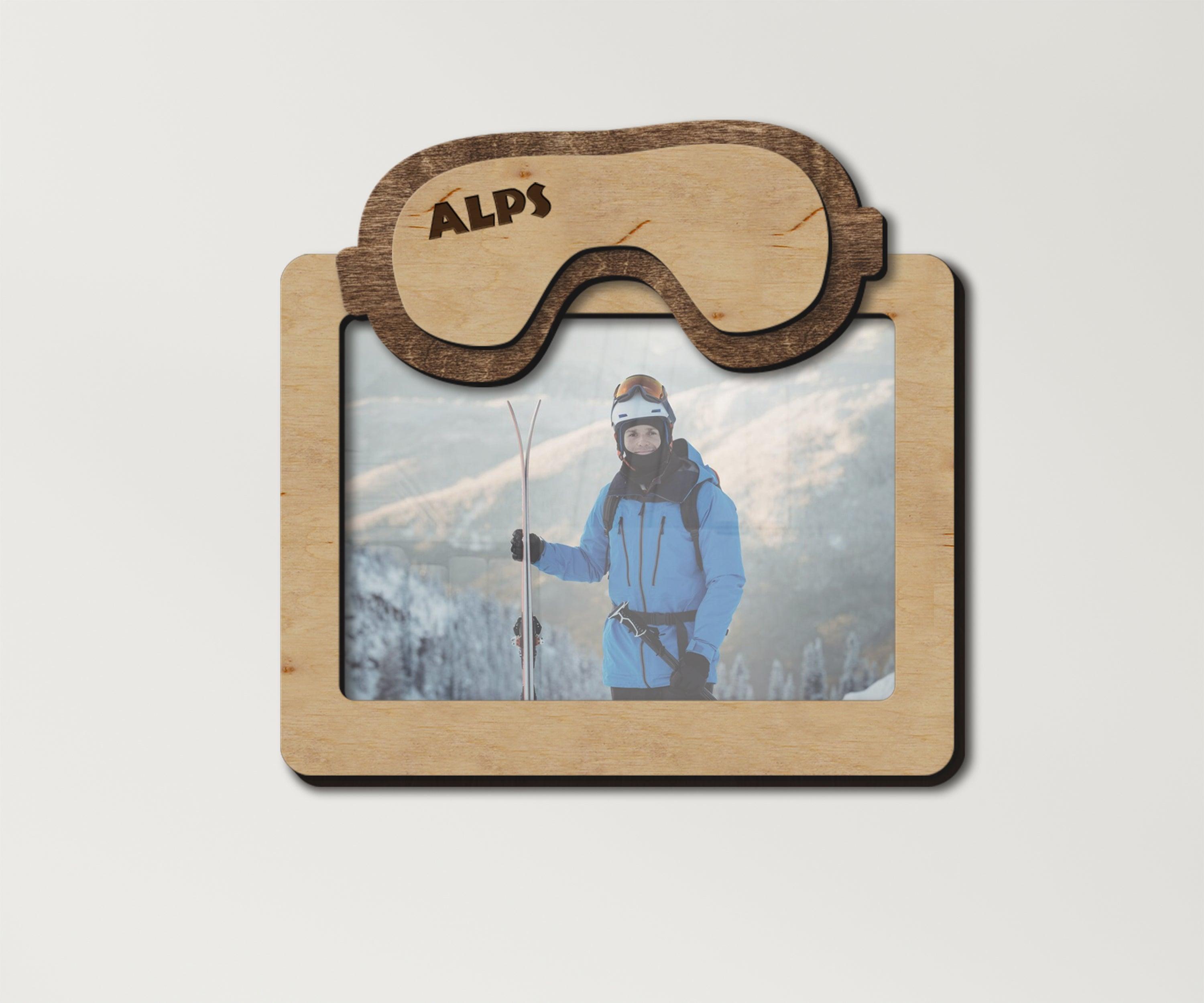 Personalized ski mask photo frame Custom picture frame Ski lover gift Snowboarding frame Custom size Custom color Engraved wood wall decor