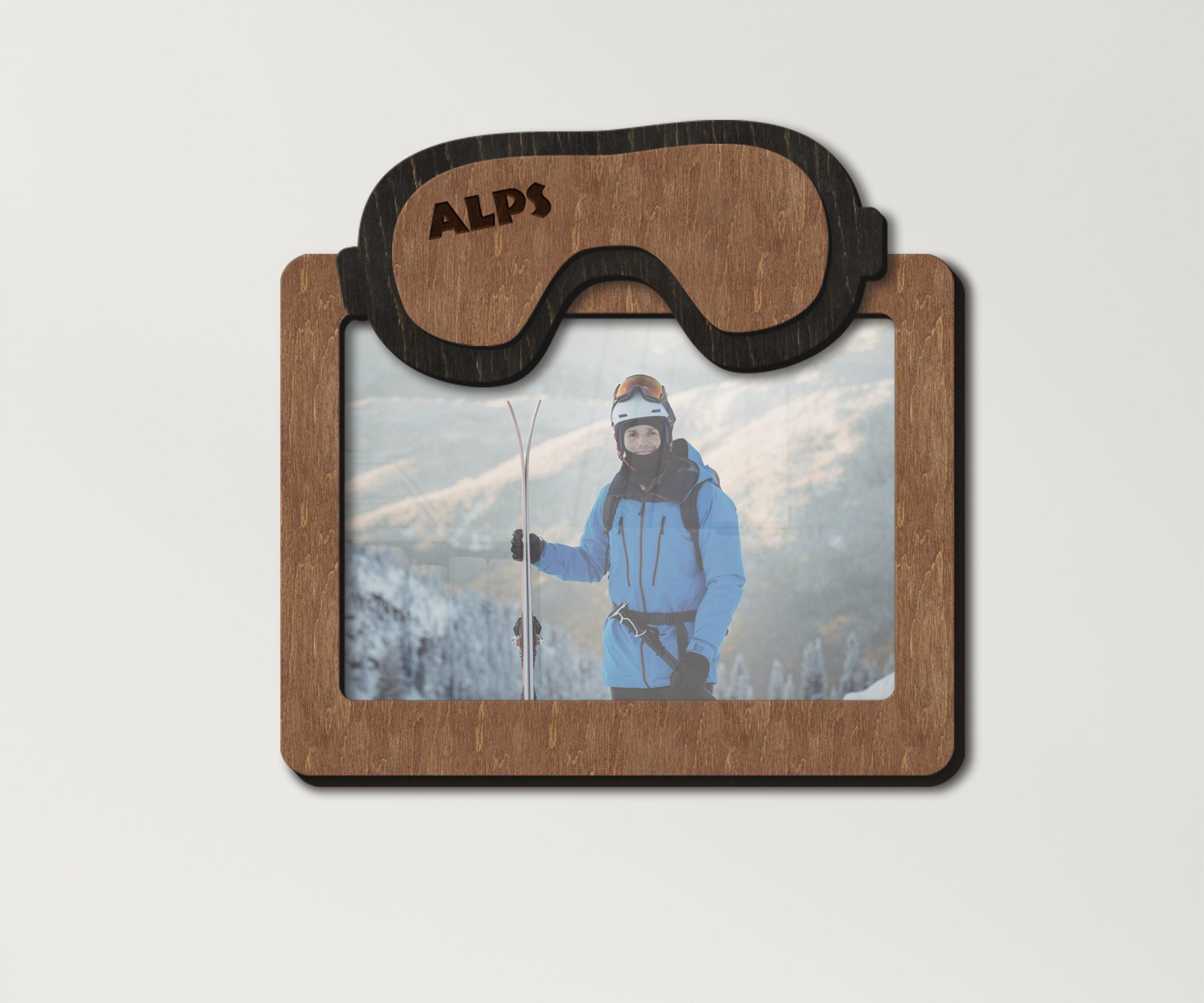 Personalized ski mask photo frame Custom picture frame Ski lover gift Snowboarding frame Custom size Custom color Engraved wood wall decor