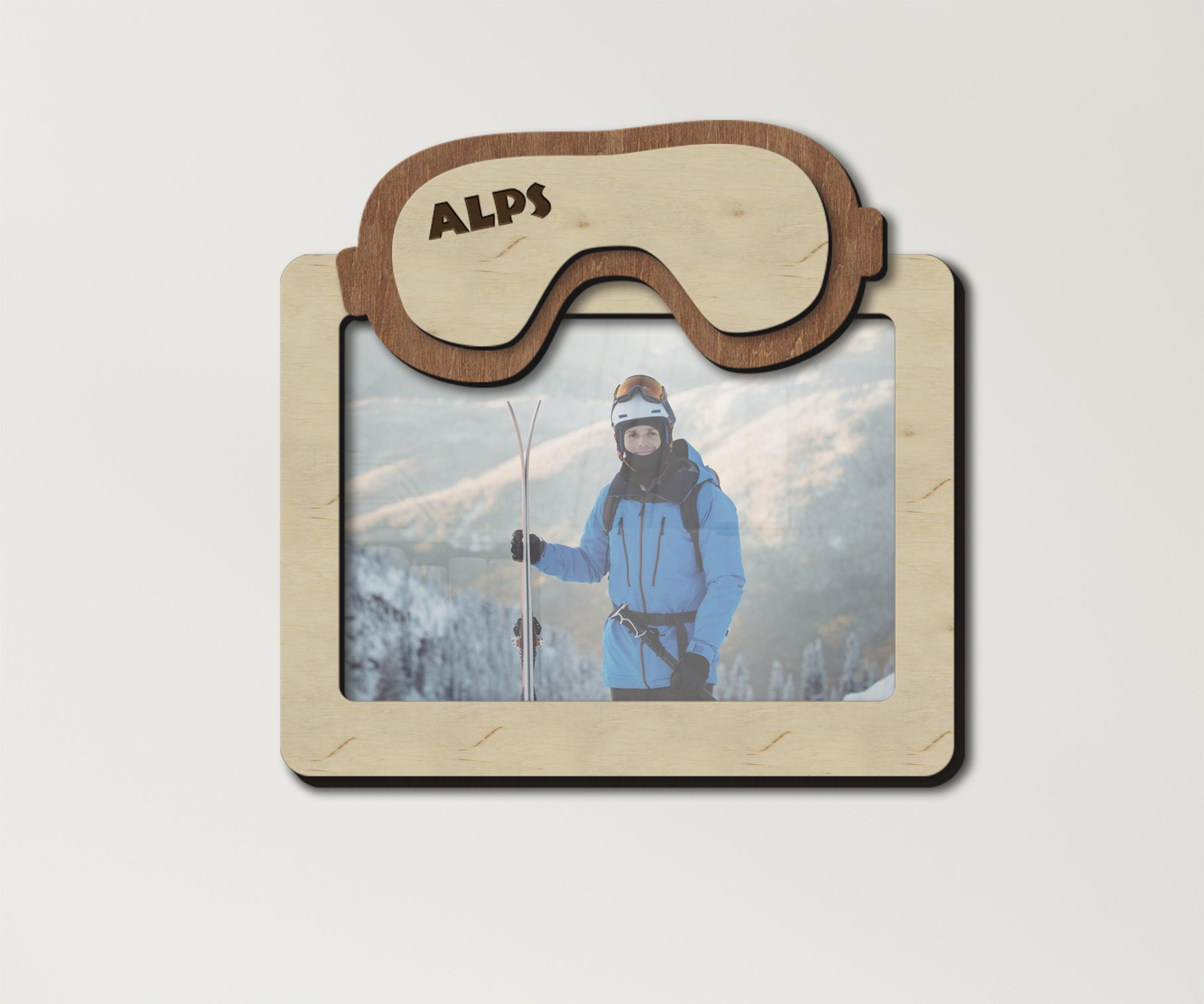 Personalized ski mask photo frame Custom picture frame Ski lover gift Snowboarding frame Custom size Custom color Engraved wood wall decor