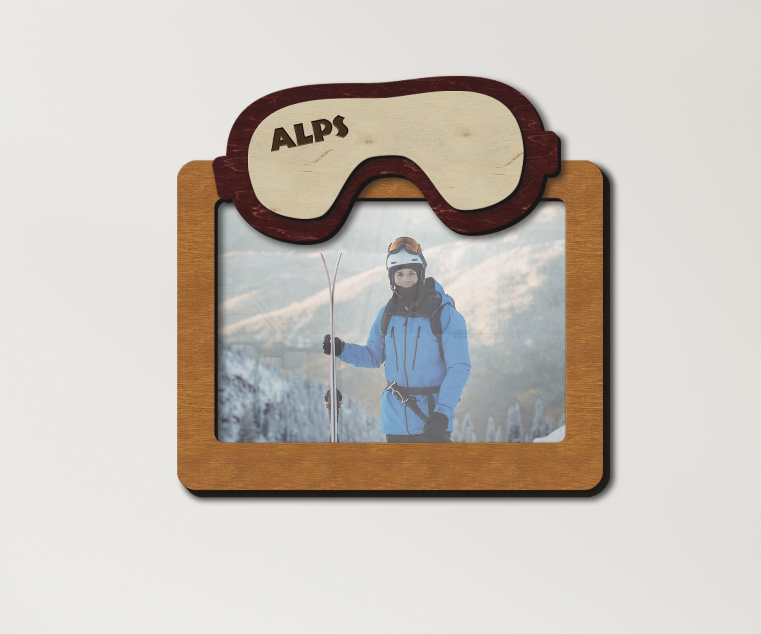 Personalized ski mask photo frame Custom picture frame Ski lover gift Snowboarding frame Custom size Custom color Engraved wood wall decor