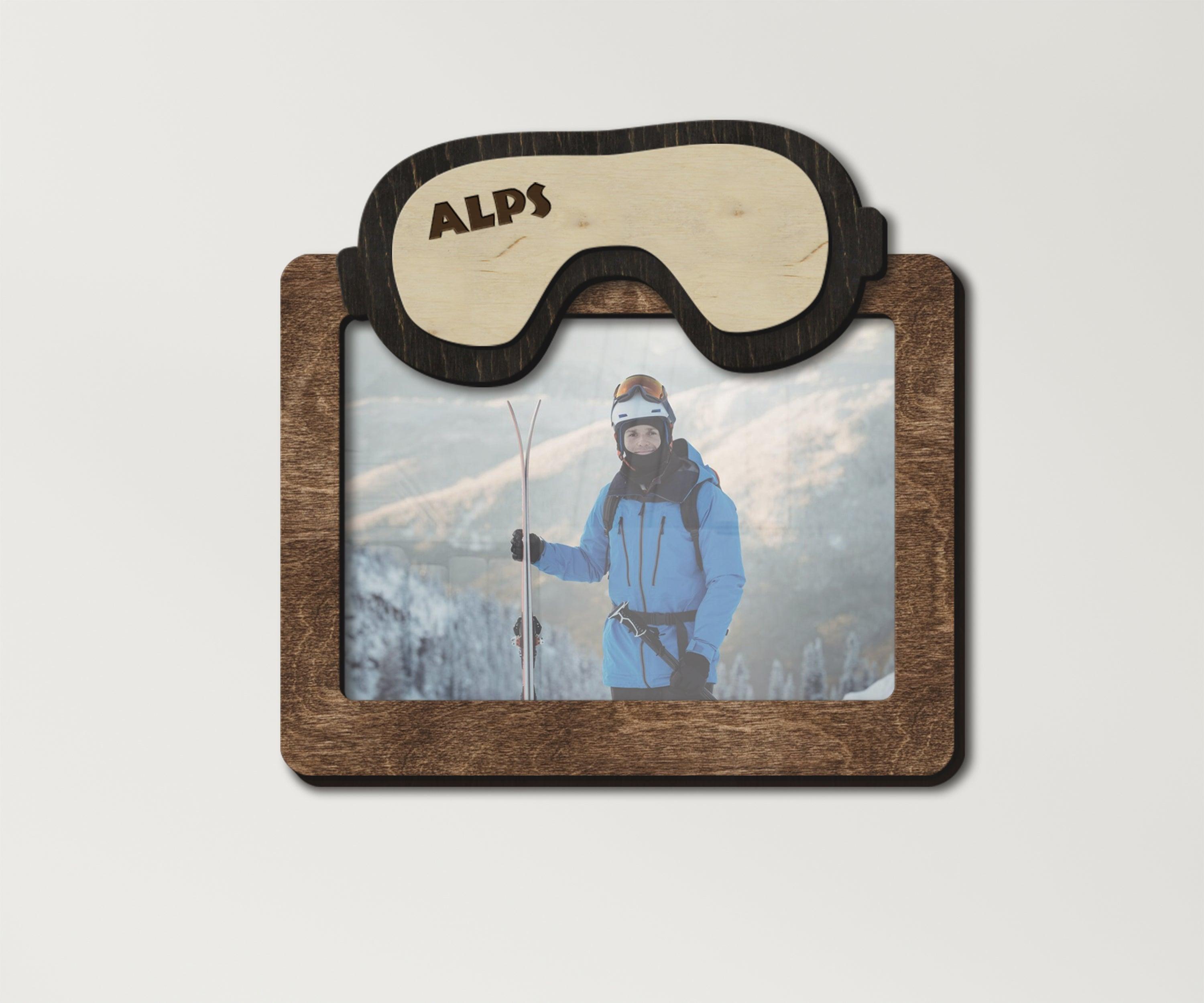 Personalized ski mask photo frame Custom picture frame Ski lover gift Snowboarding frame Custom size Custom color Engraved wood wall decor