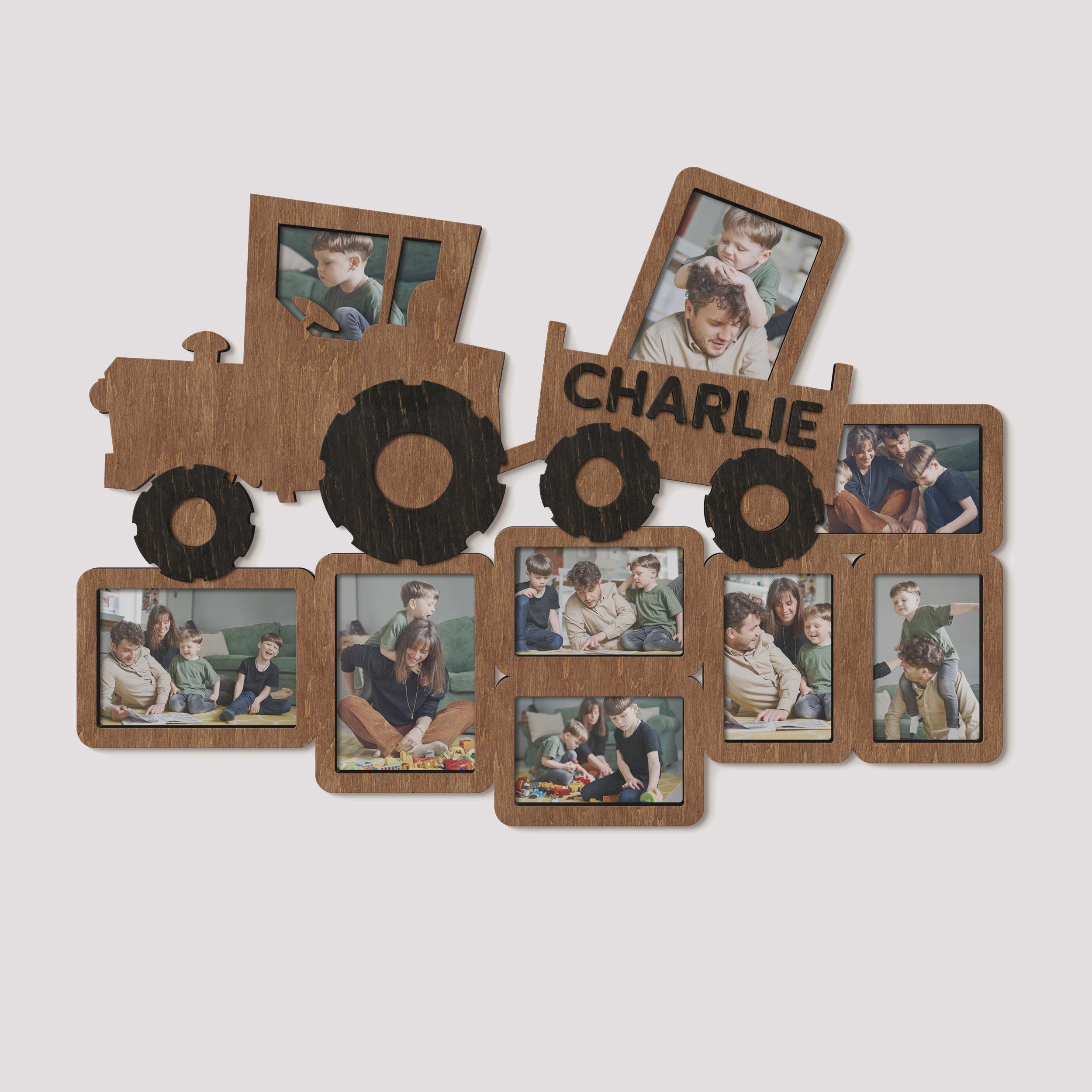 Personalized kids photo frame collage Mother to be gift Custom frame Baby boy gift Gift for him 4x6 5x7 tractor frame Name sign Bilderrahmen