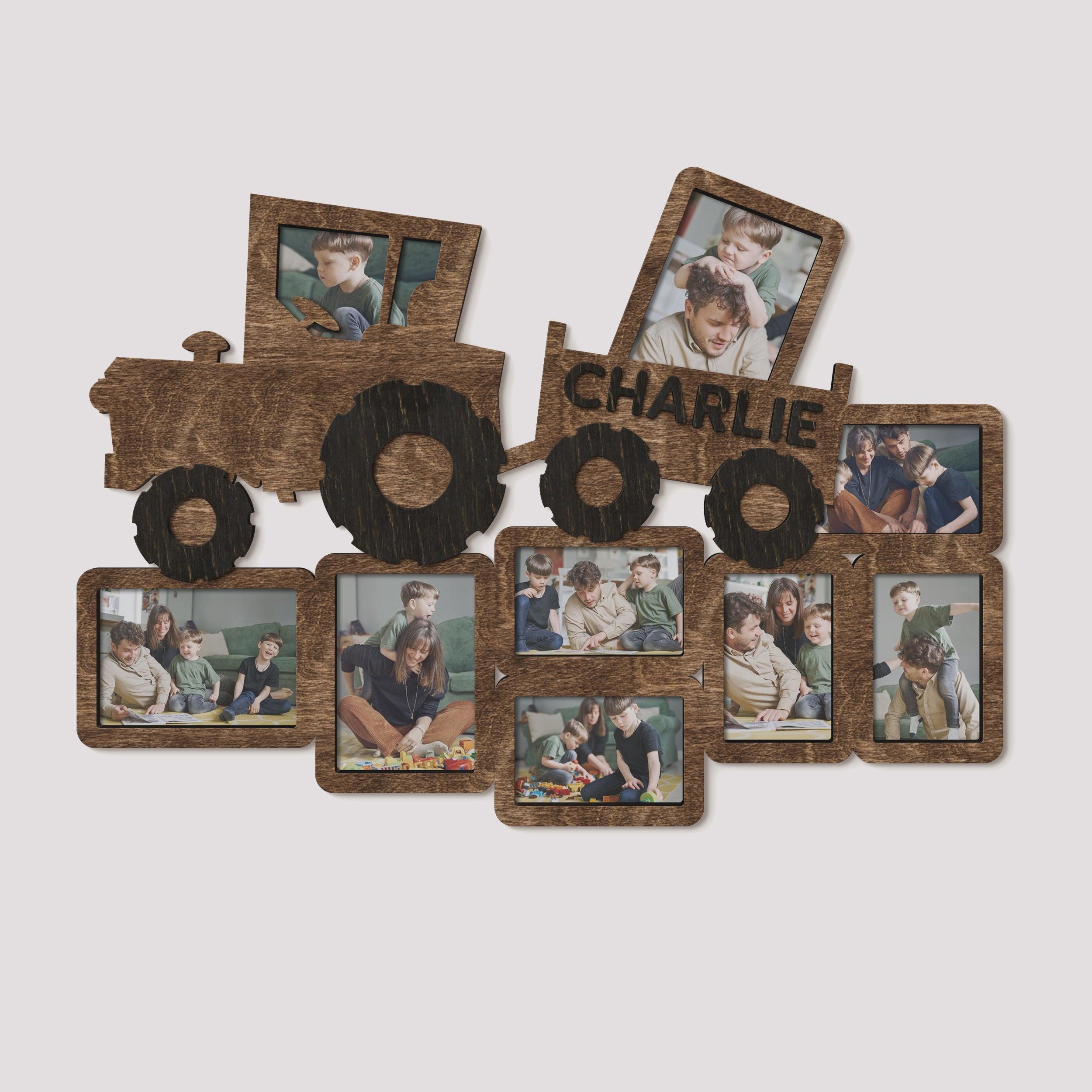 Personalized kids photo frame collage Mother to be gift Custom frame Baby boy gift Gift for him 4x6 5x7 tractor frame Name sign Bilderrahmen