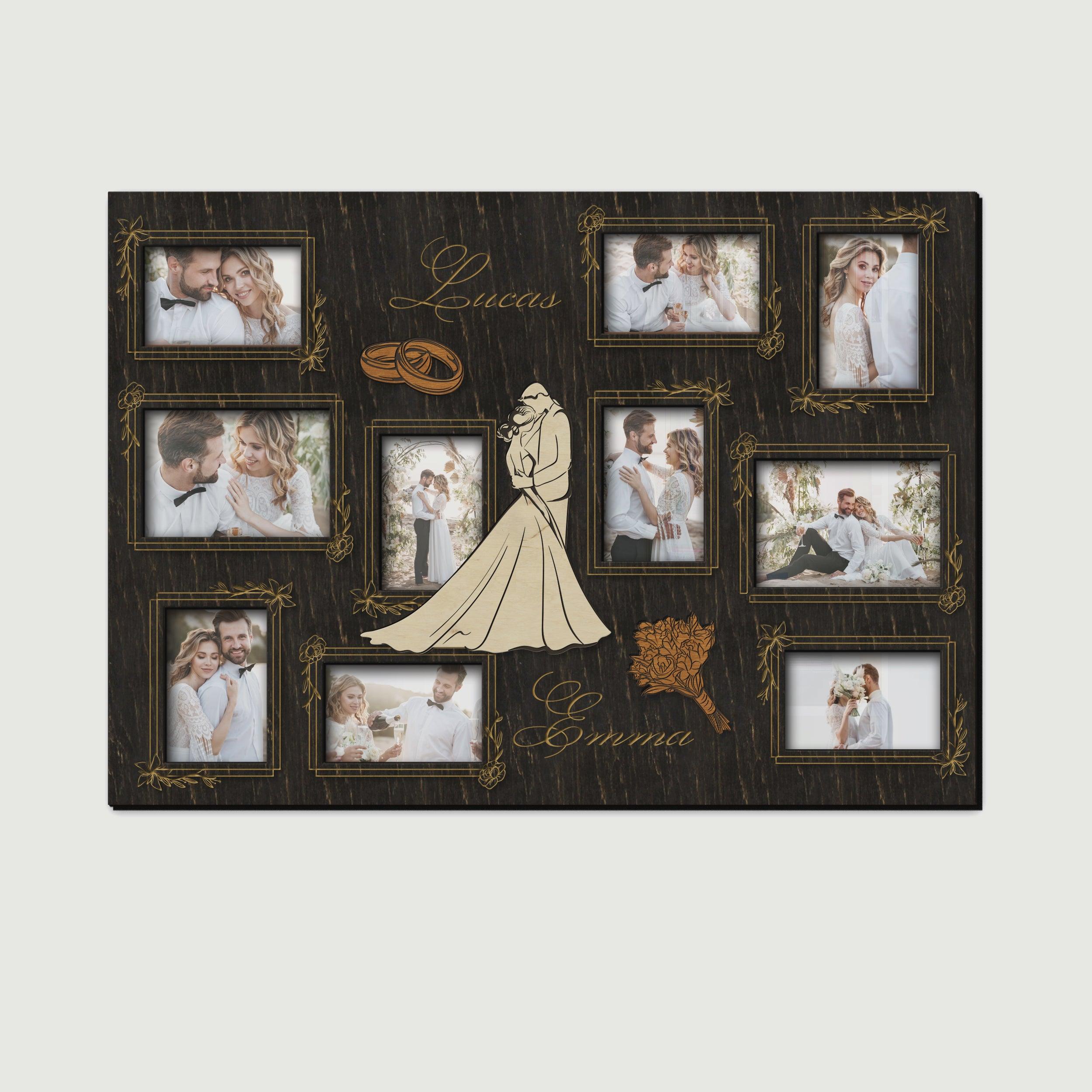 Personalized wedding picture frame collage Custom color Valentines day gift Anniversary gift Wedding decor Multiple frames Engraved wood