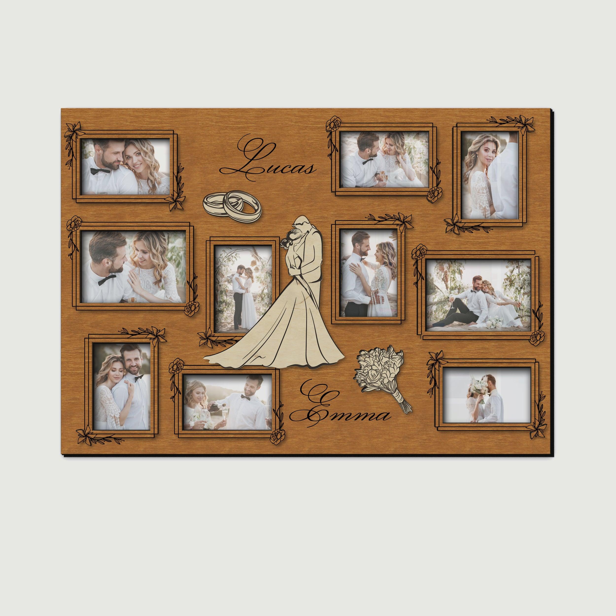 Personalized wedding picture frame collage Custom color Valentines day gift Anniversary gift Wedding decor Multiple frames Engraved wood