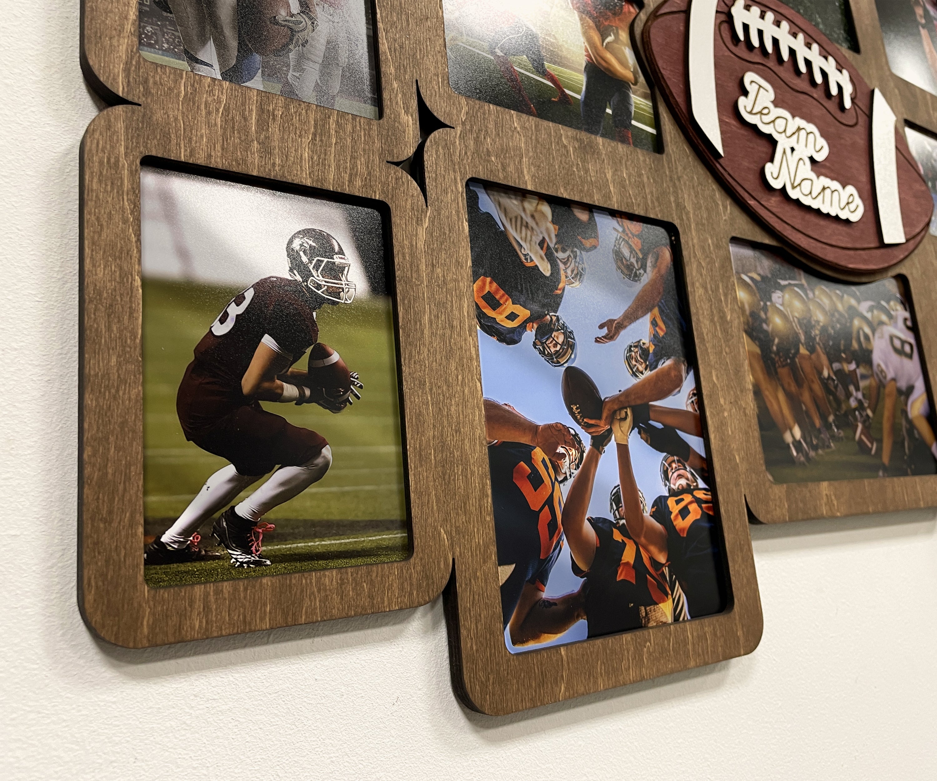 American football picture collage | Highschool sport team display | Boys room