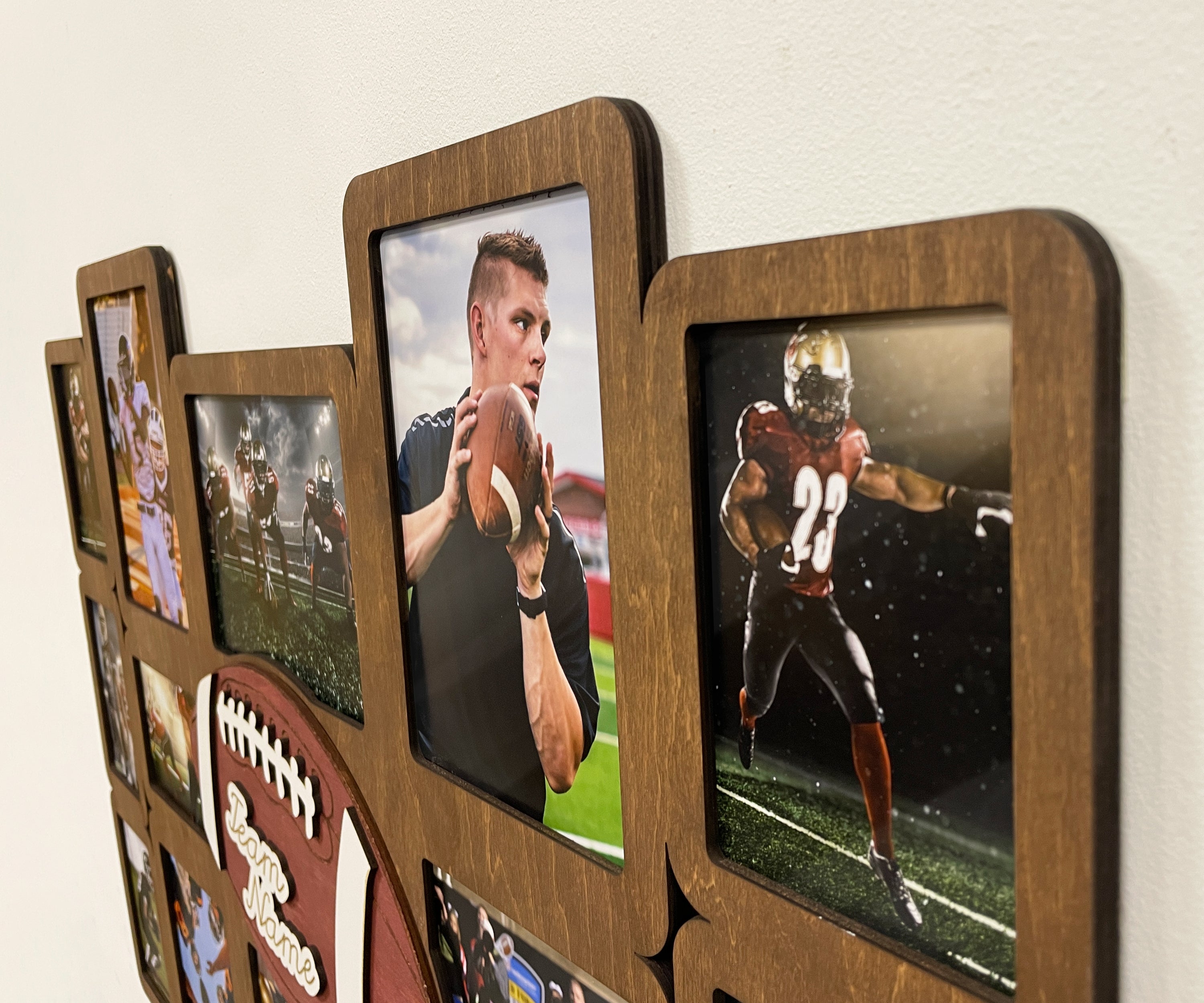 American football picture collage | Highschool sport team display | Boys room