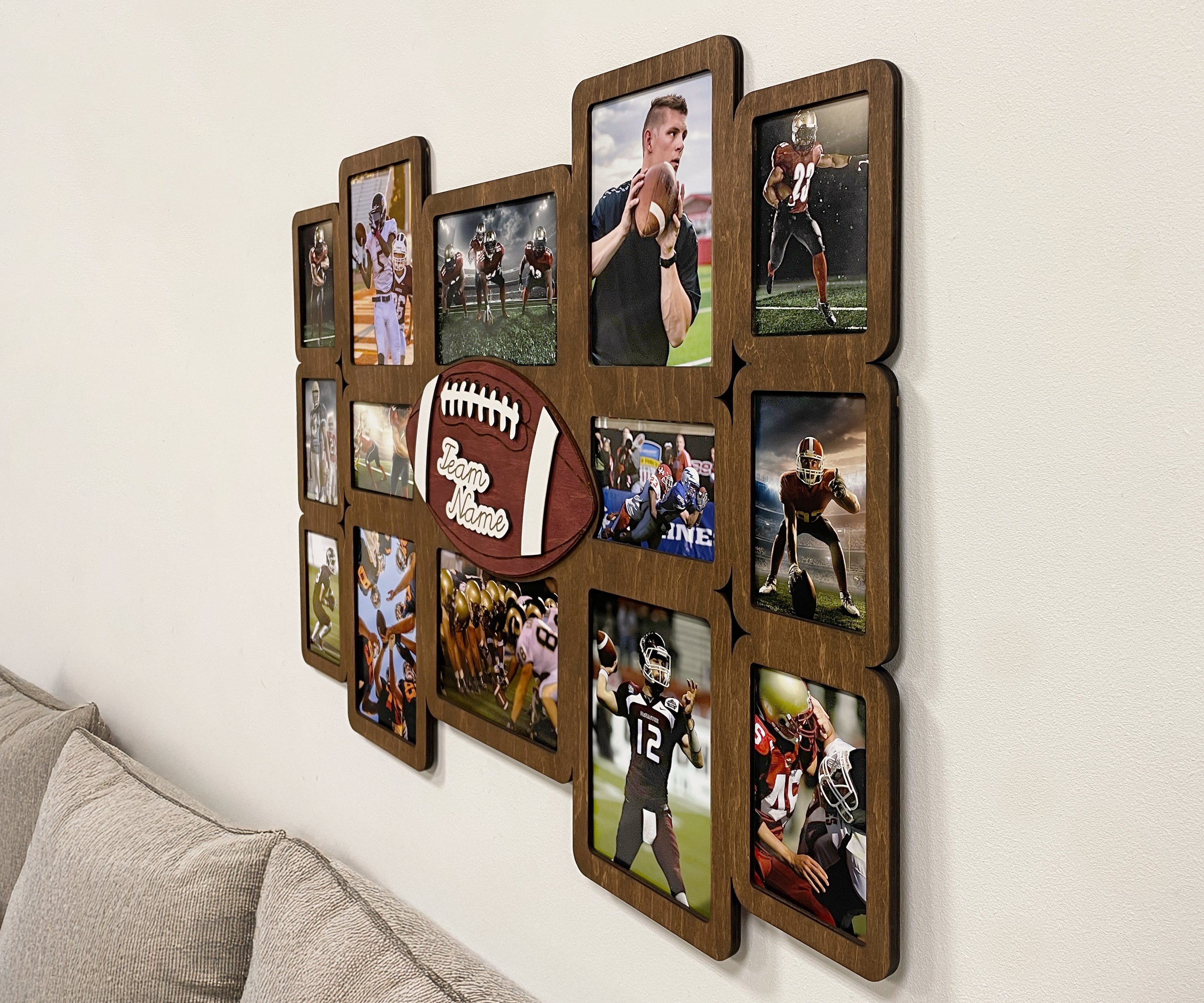 American football picture collage | Highschool sport team display | Boys room