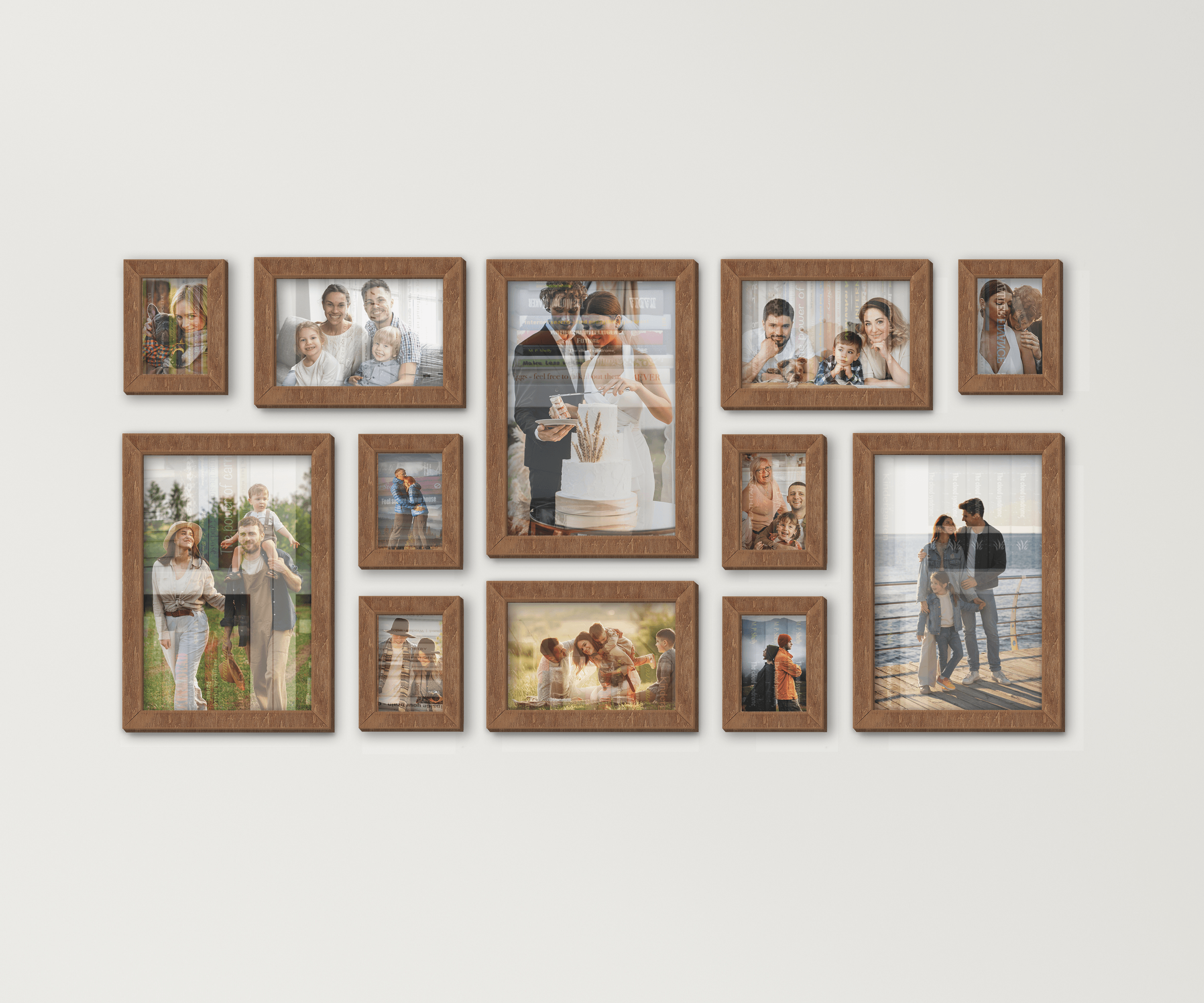 Custom photo frame collage Wall mounted wood picture frame set New home decor gallery Different size rustic frame Farmhouse large wall art