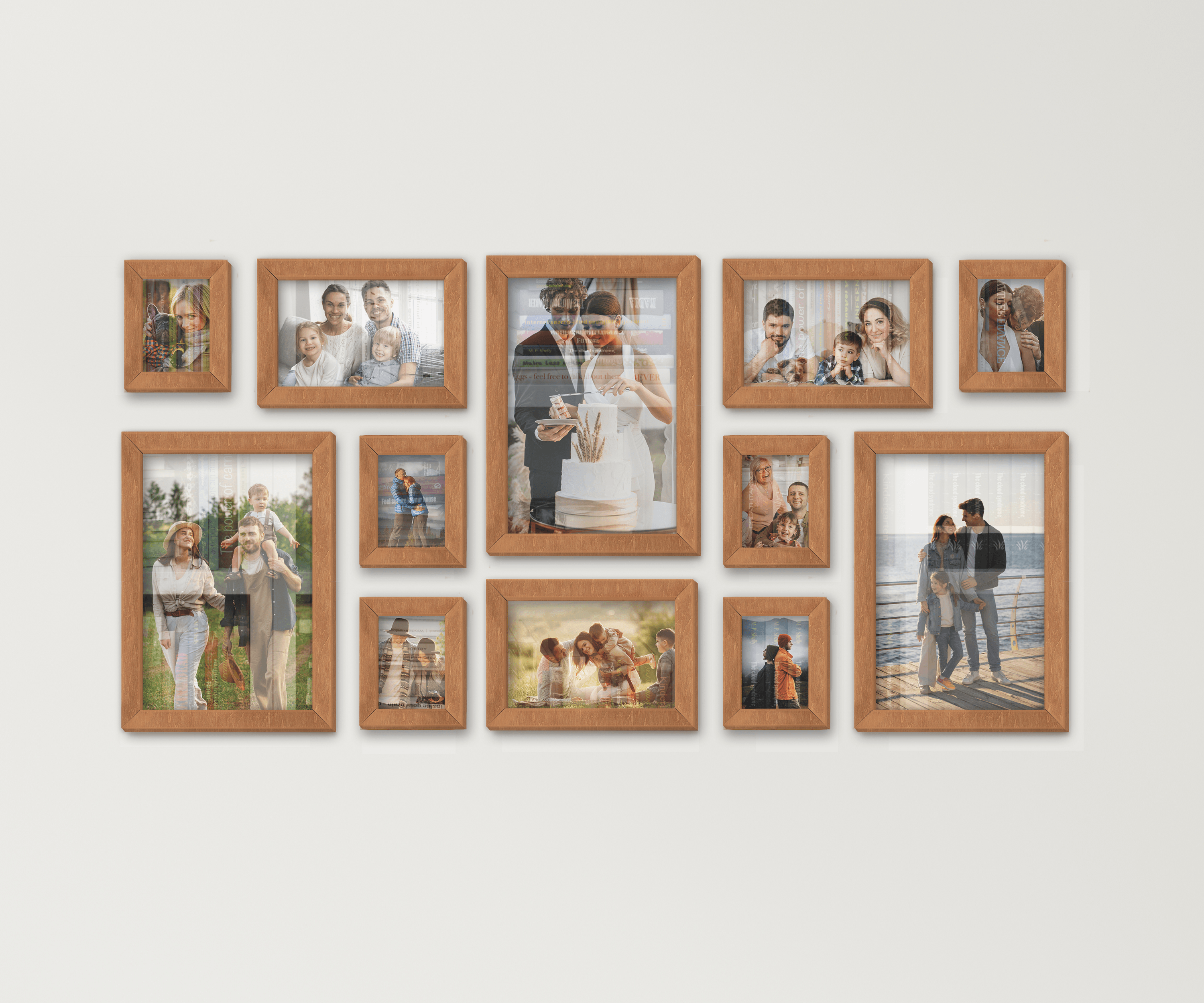 Custom photo frame collage Wall mounted wood picture frame set New home decor gallery Different size rustic frame Farmhouse large wall art