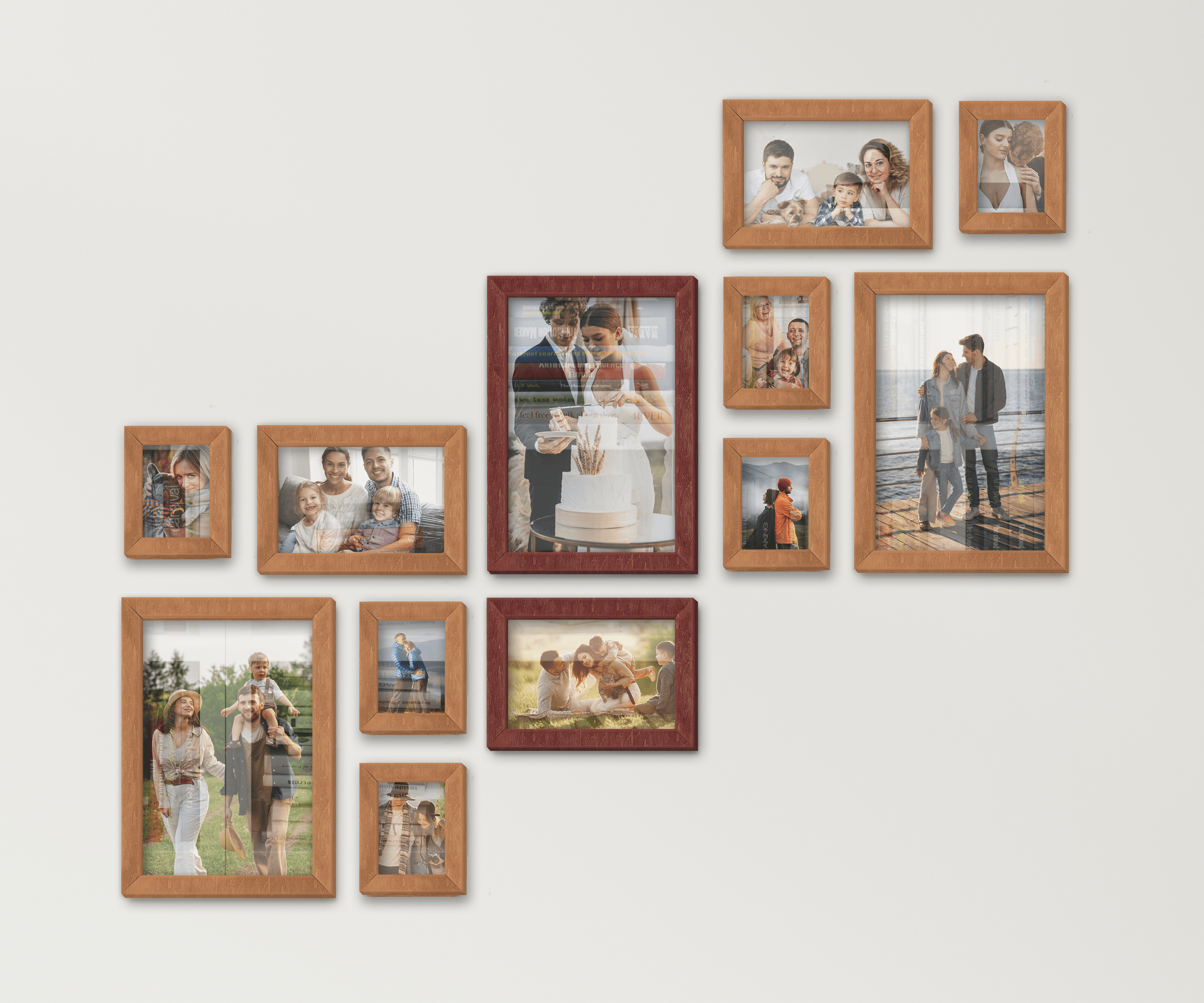 Wall mounted wood picture frame set New home decor gallery Custom photo frame collage Farmhouse large wall art Bespoke vintage decoration