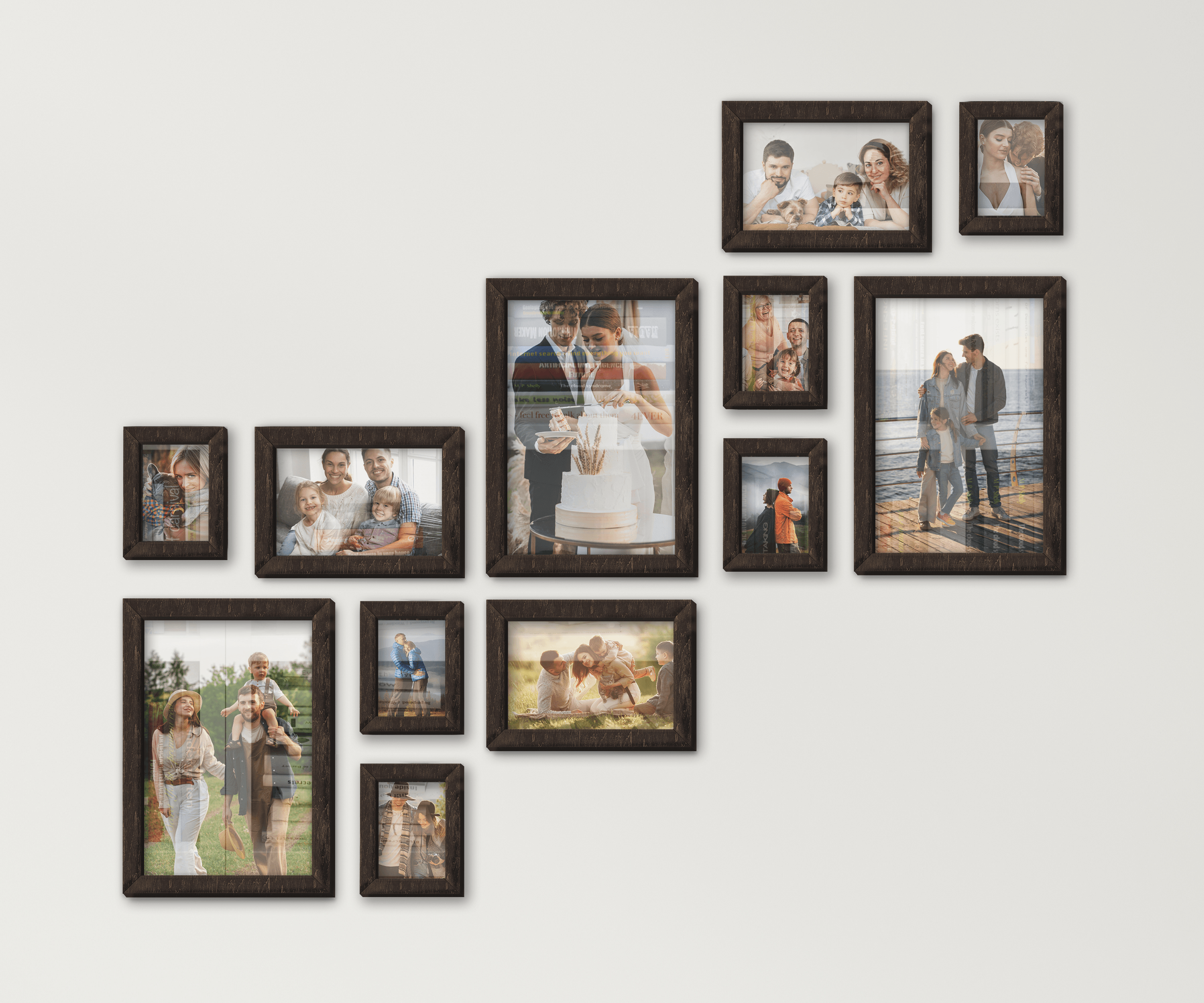 Wall mounted wood picture frame set New home decor gallery Custom photo frame collage Farmhouse large wall art Bespoke vintage decoration