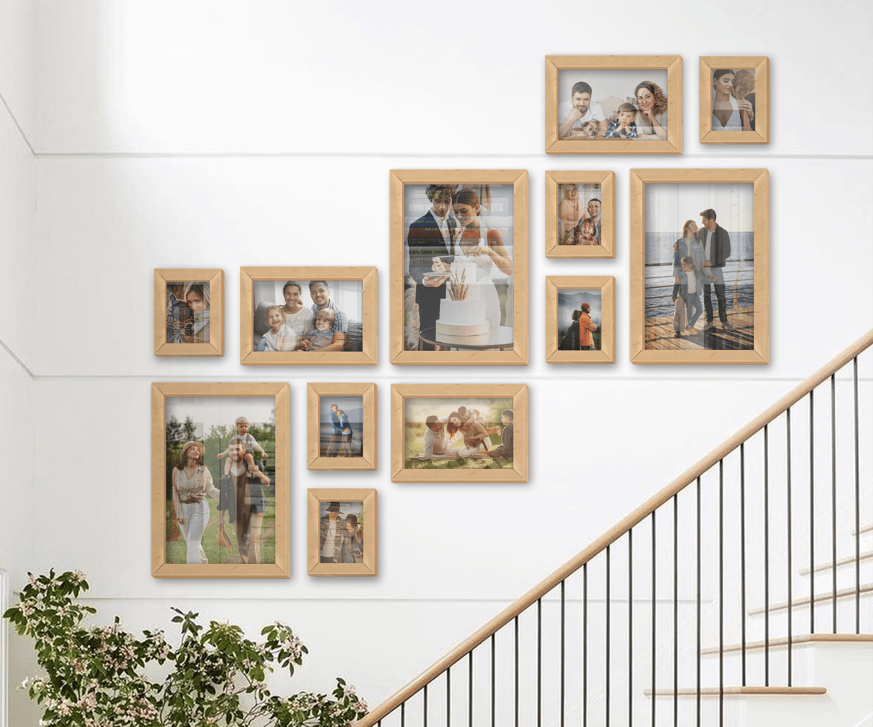 Wall mounted wood picture frame set New home decor gallery Custom photo frame collage Farmhouse large wall art Bespoke vintage decoration