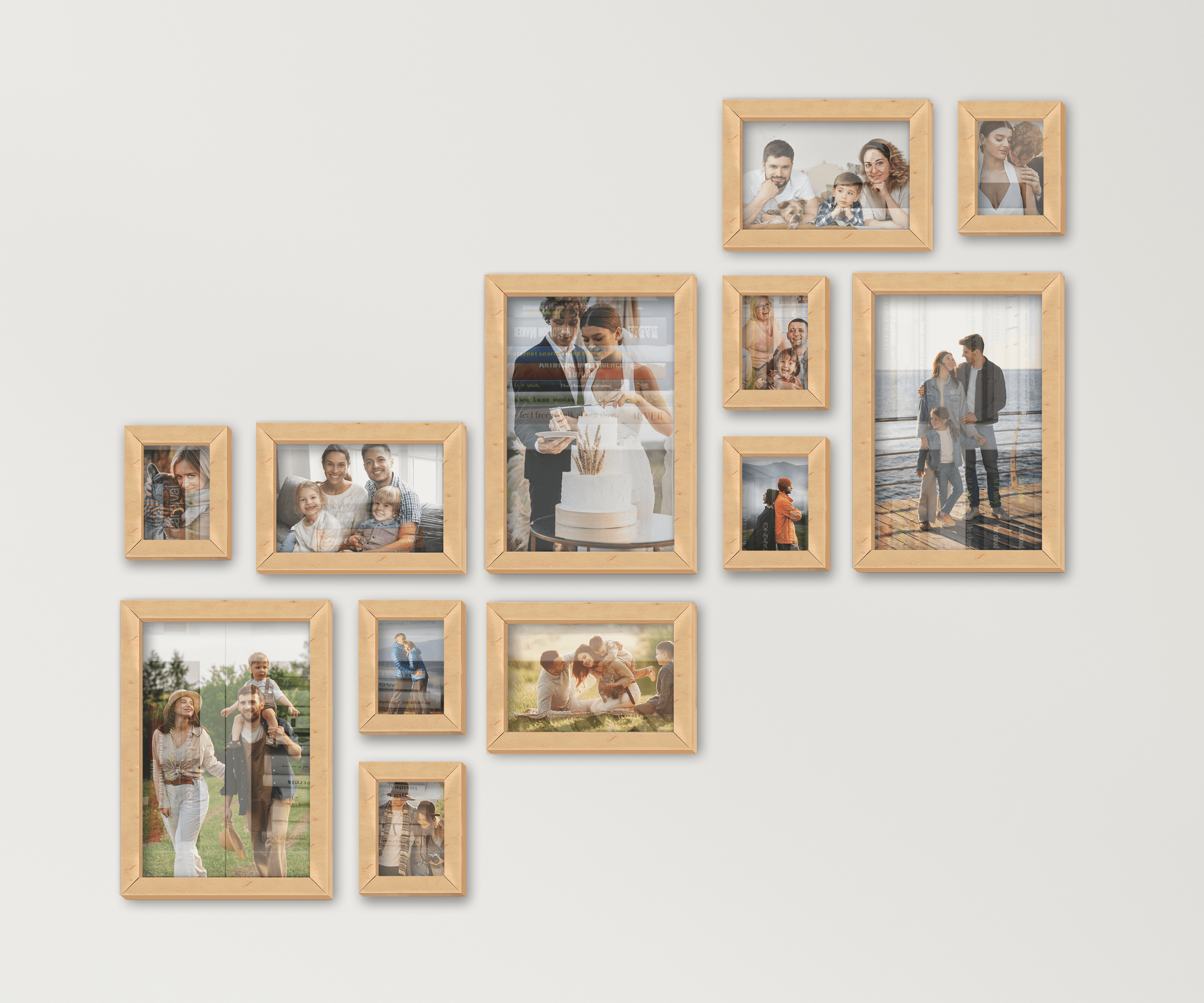 Wall mounted wood picture frame set New home decor gallery Custom photo frame collage Farmhouse large wall art Bespoke vintage decoration