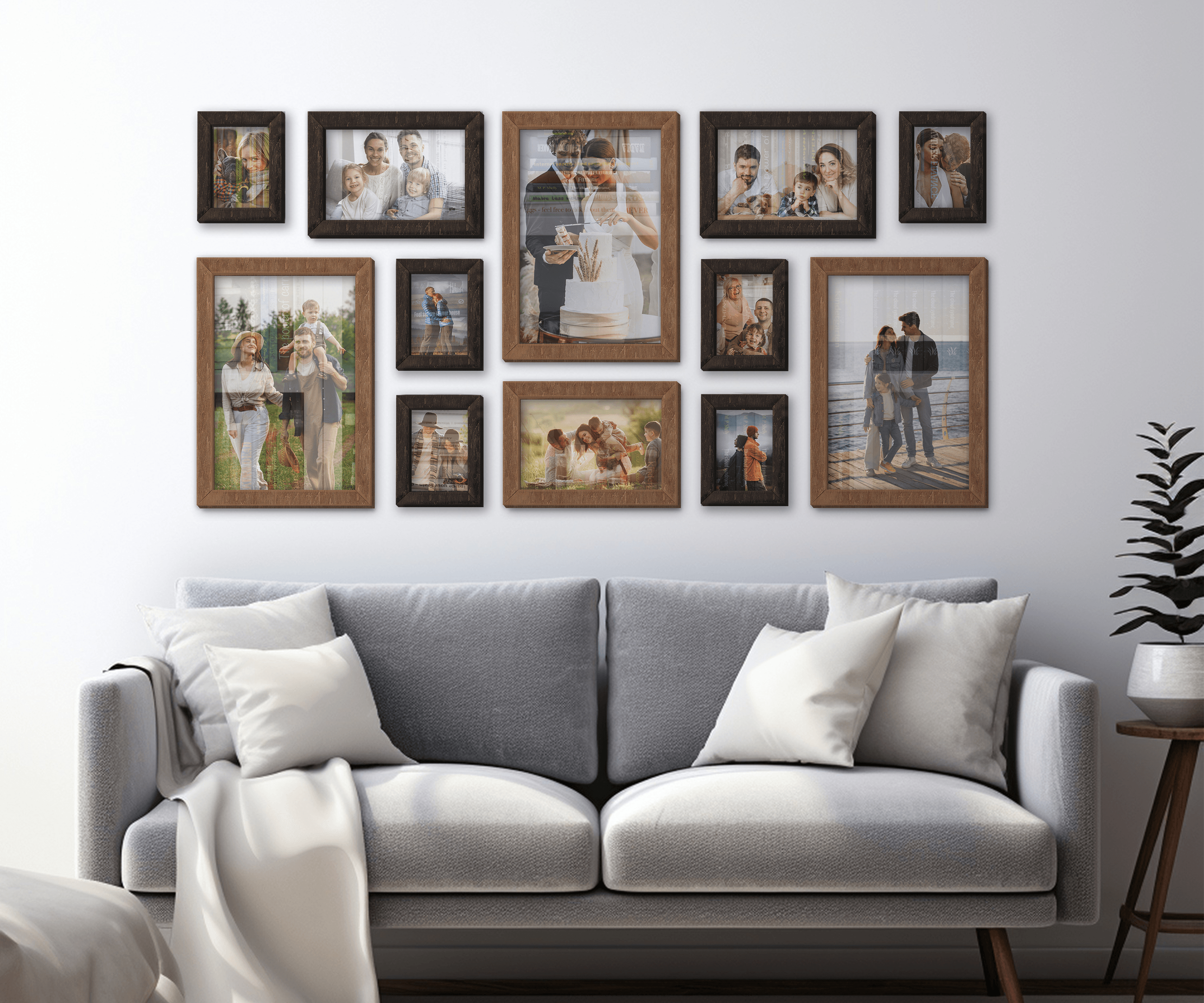 Custom photo frame collage Wall mounted wood picture frame set New home decor gallery Different size rustic frame Farmhouse large wall art