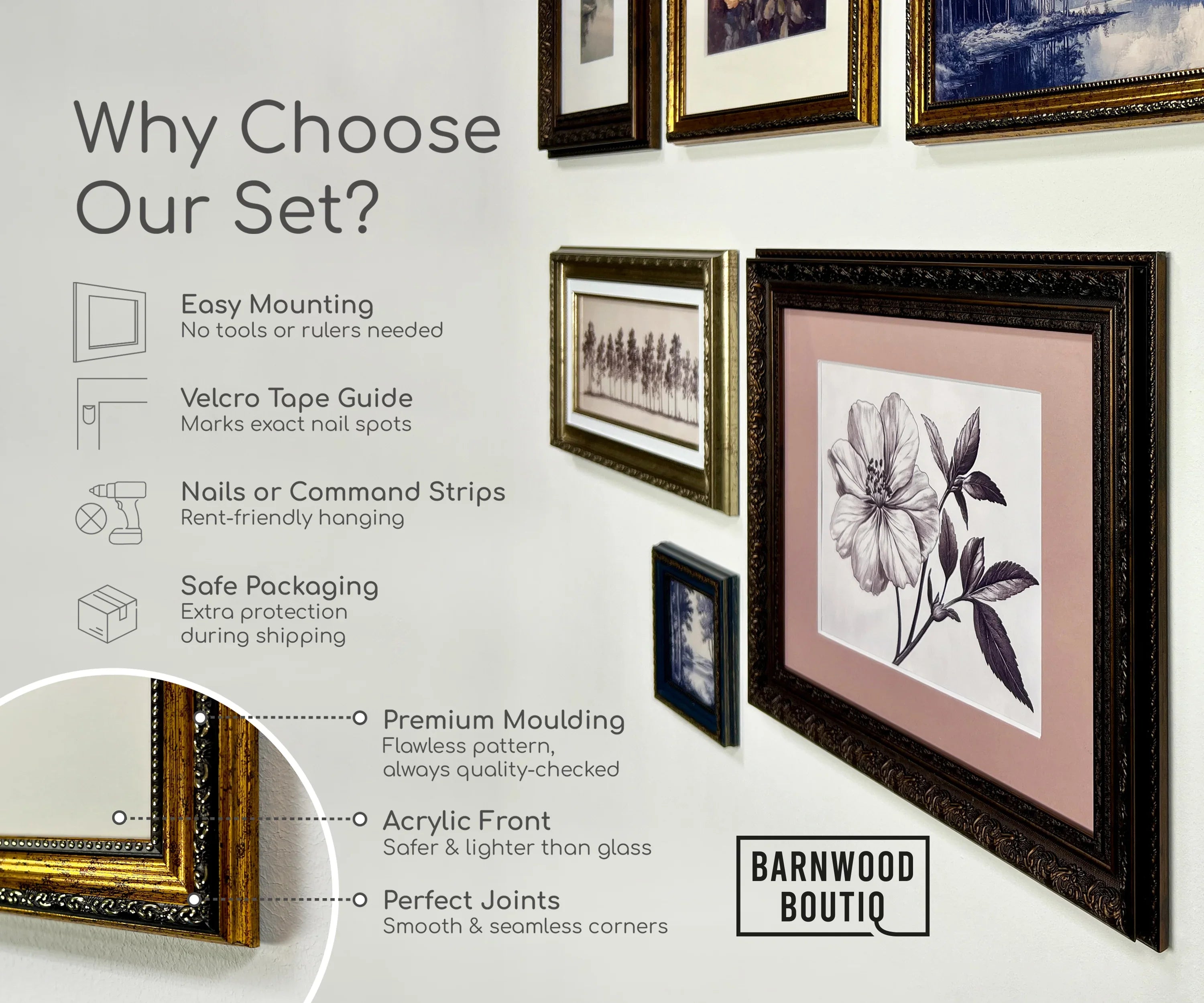 Brown & Gold Frames for Ornate Gallery Wall Frames Set