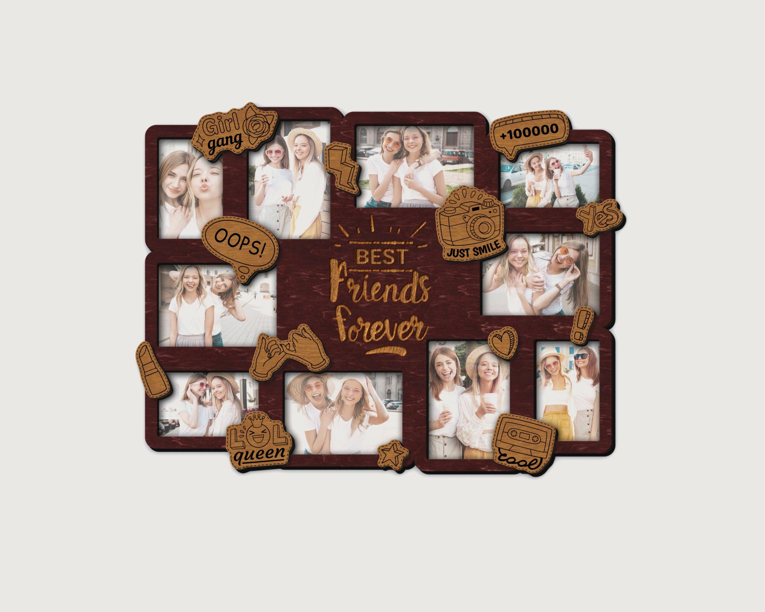 Friendship Day Gift: Best friend picture frame with Multiple openings Custom wooden photo collage for bestie Wall art decor Soul sister gift