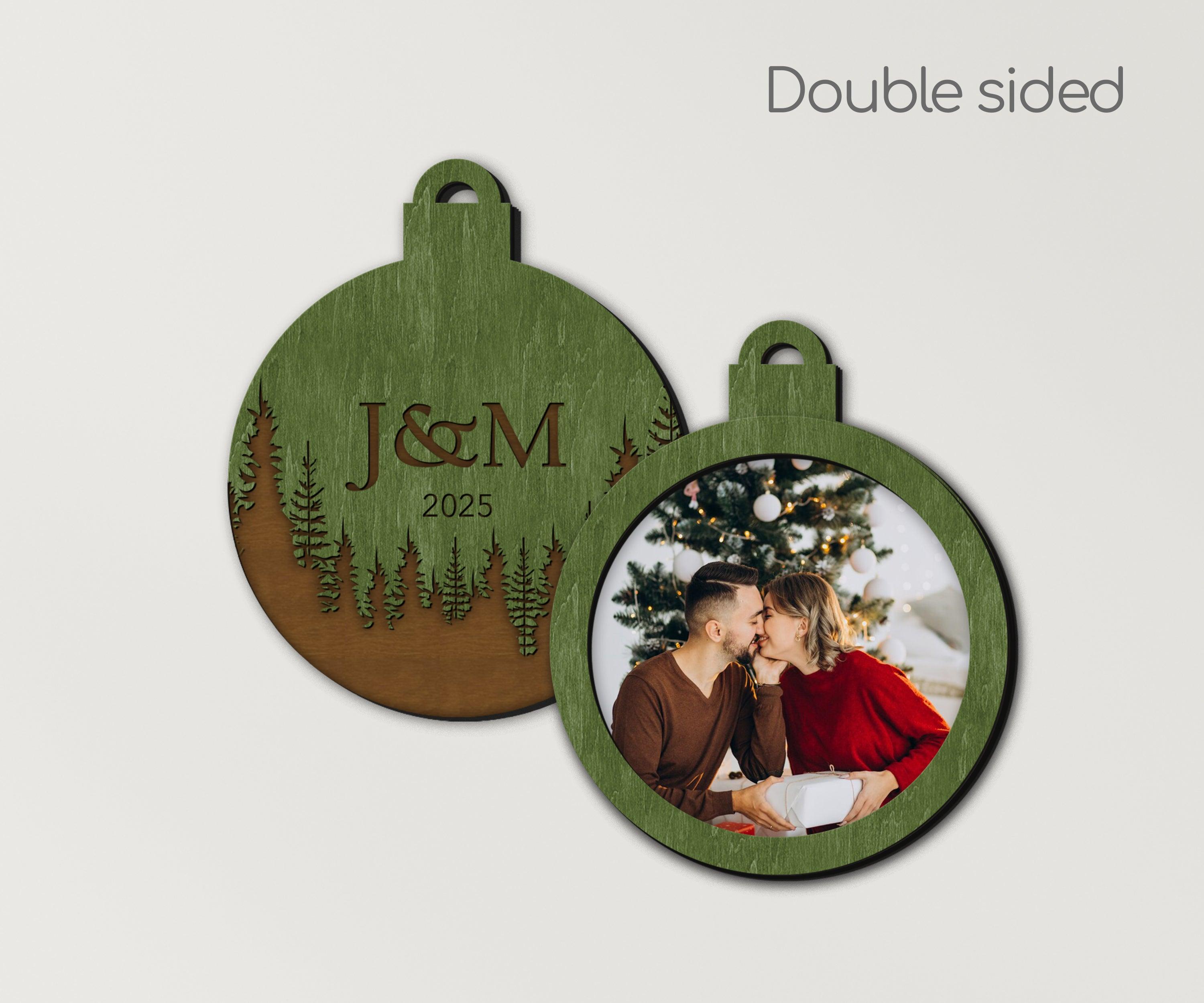 Personalized Christmas tree ornaments Couple's first Christmas Custom decorations set Wooden photo frame Custom engraved text Picture Frame - The Frame Depot