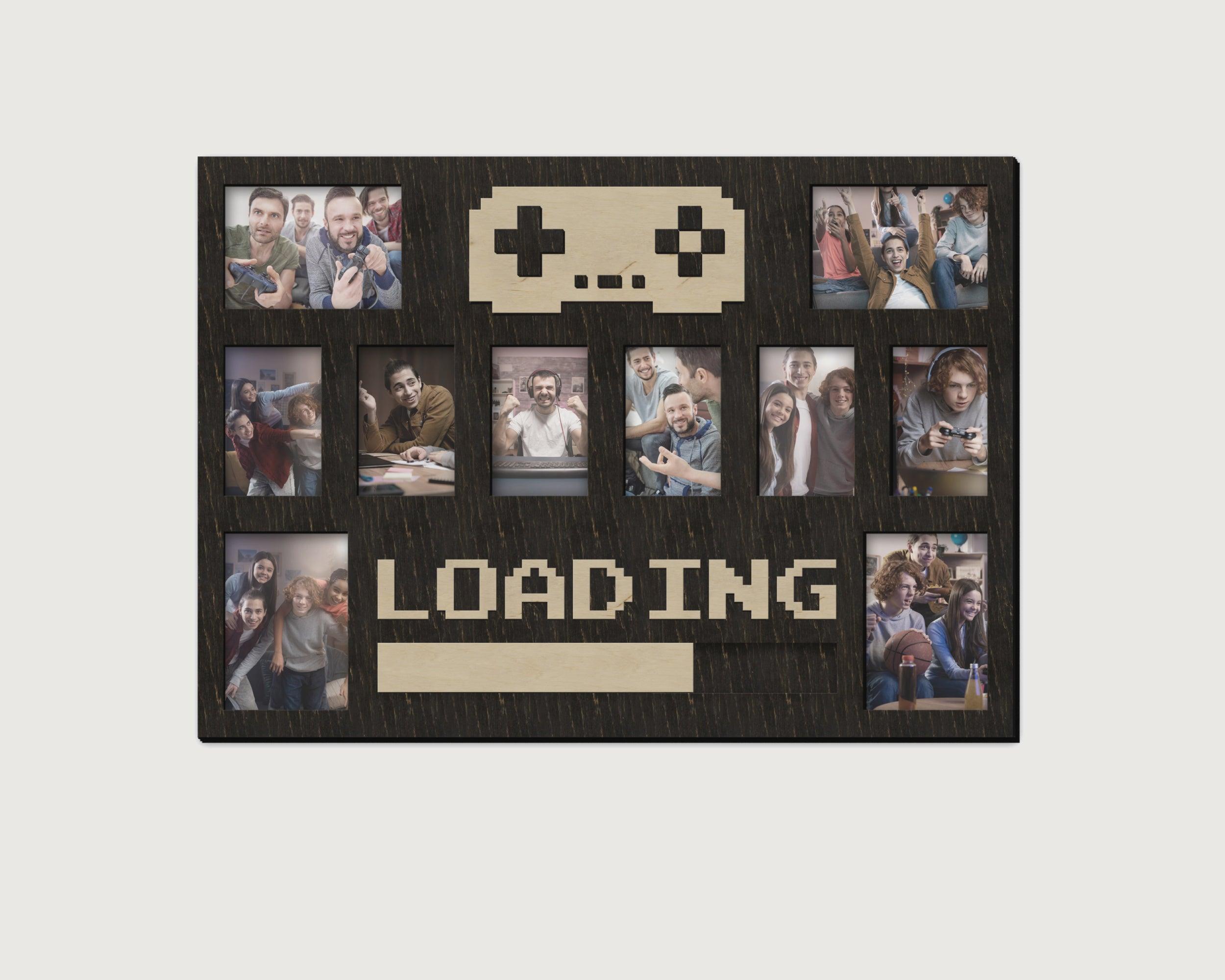 Pixel art photo frame collage Gaming gift Gamepad wall art Loading sign Multiple photos Geek decor Video game wood wall decor 4x6 5x7 frame