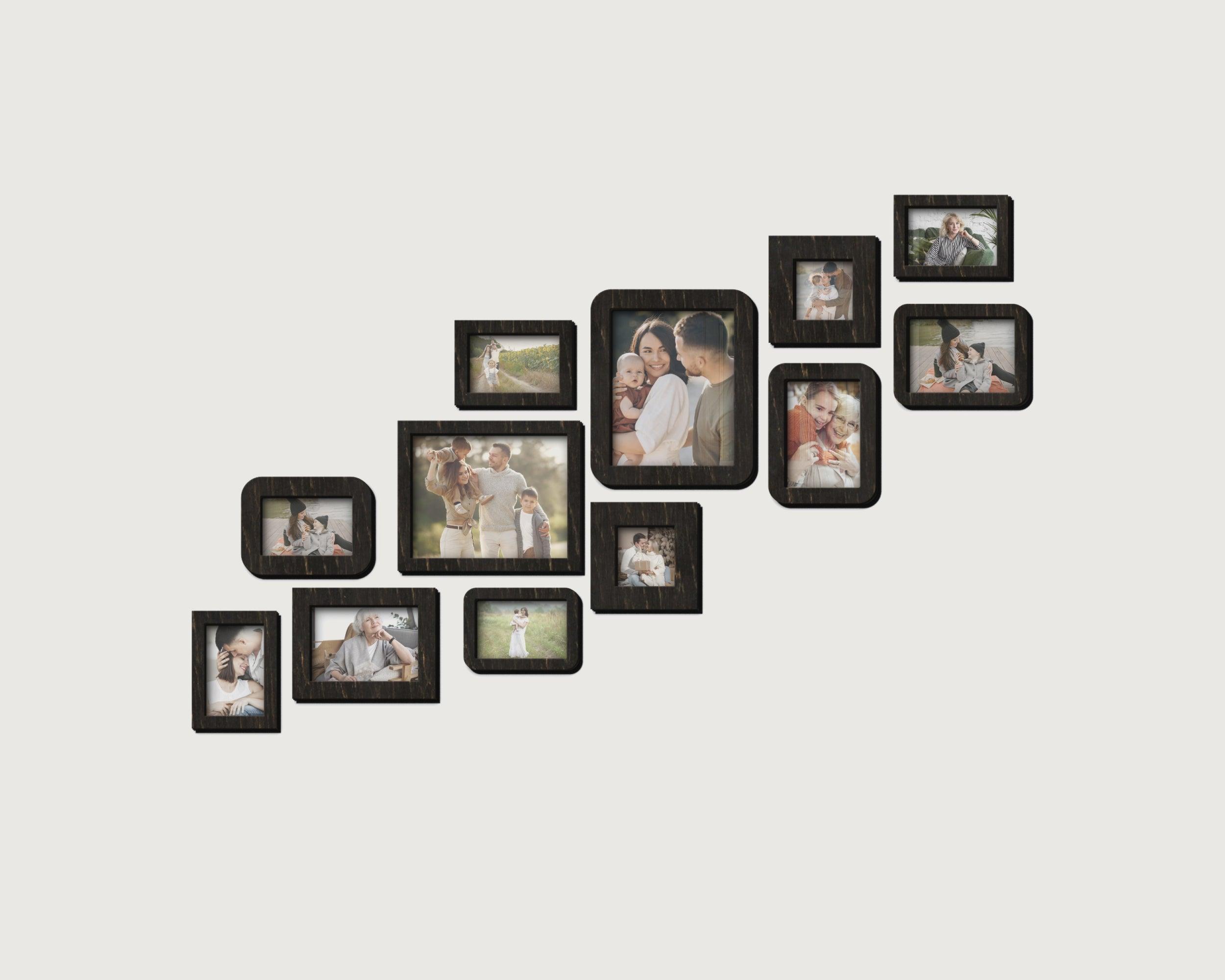 12 piece picture frame set Wood picture frame collage Multiple frames Family photo frame Anniversary gift Custom color wall mounted set