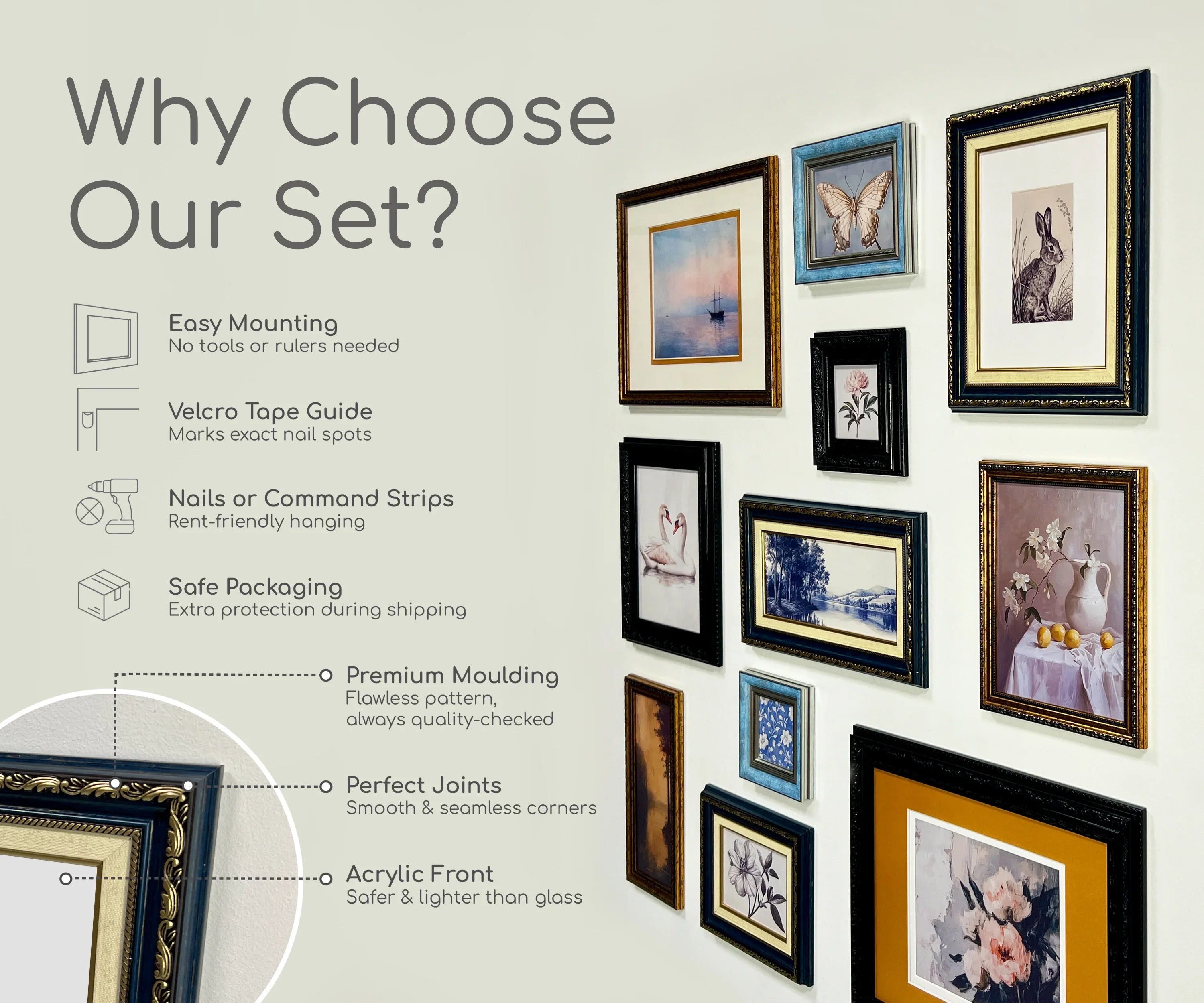 Dark & Gold Ornate Gallery Wall Frames Set