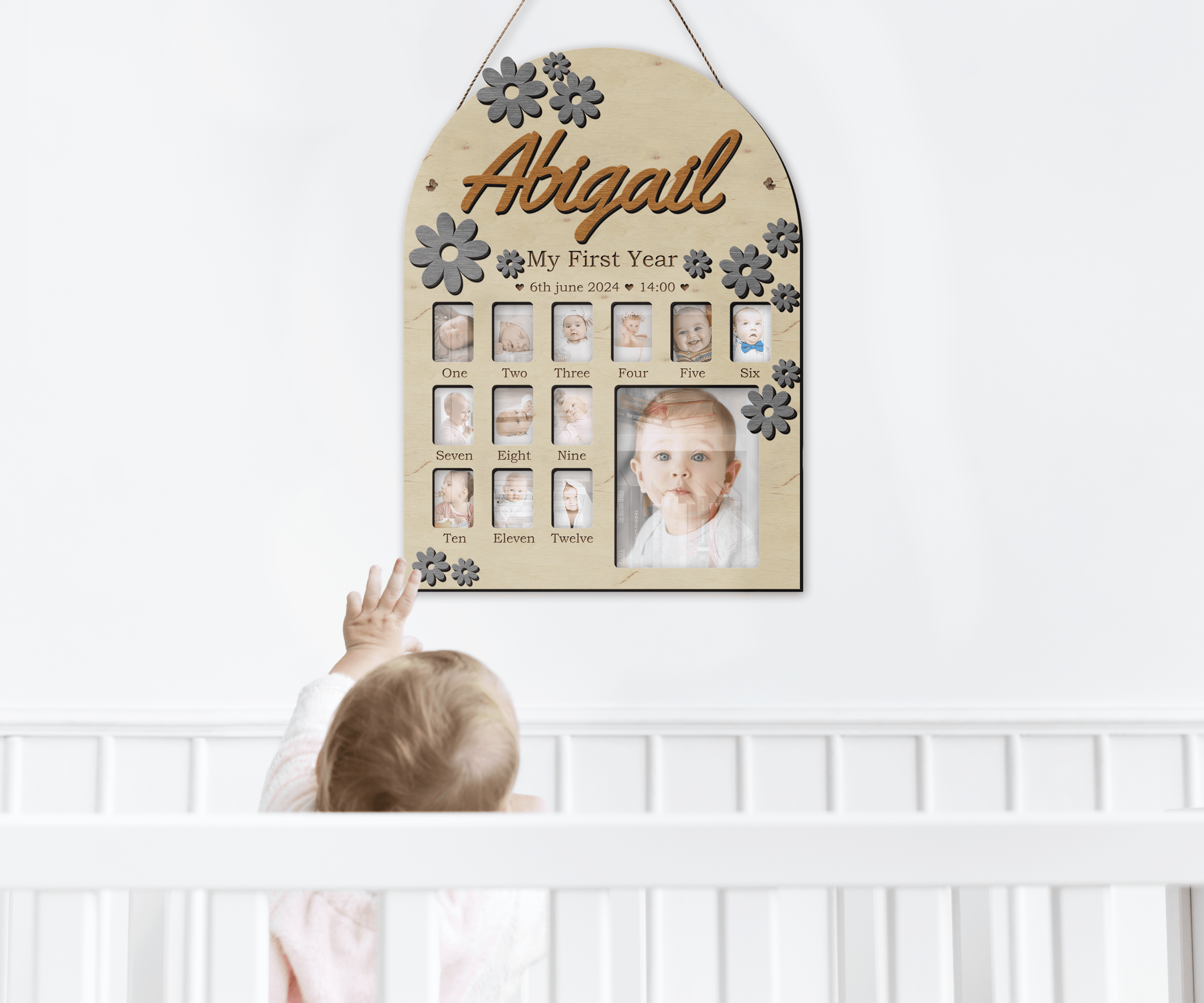 First year Birthday board Milestone wooden photo collage 12 Months baby memories Personalized baby's 1st birthday Monthly milestone decor