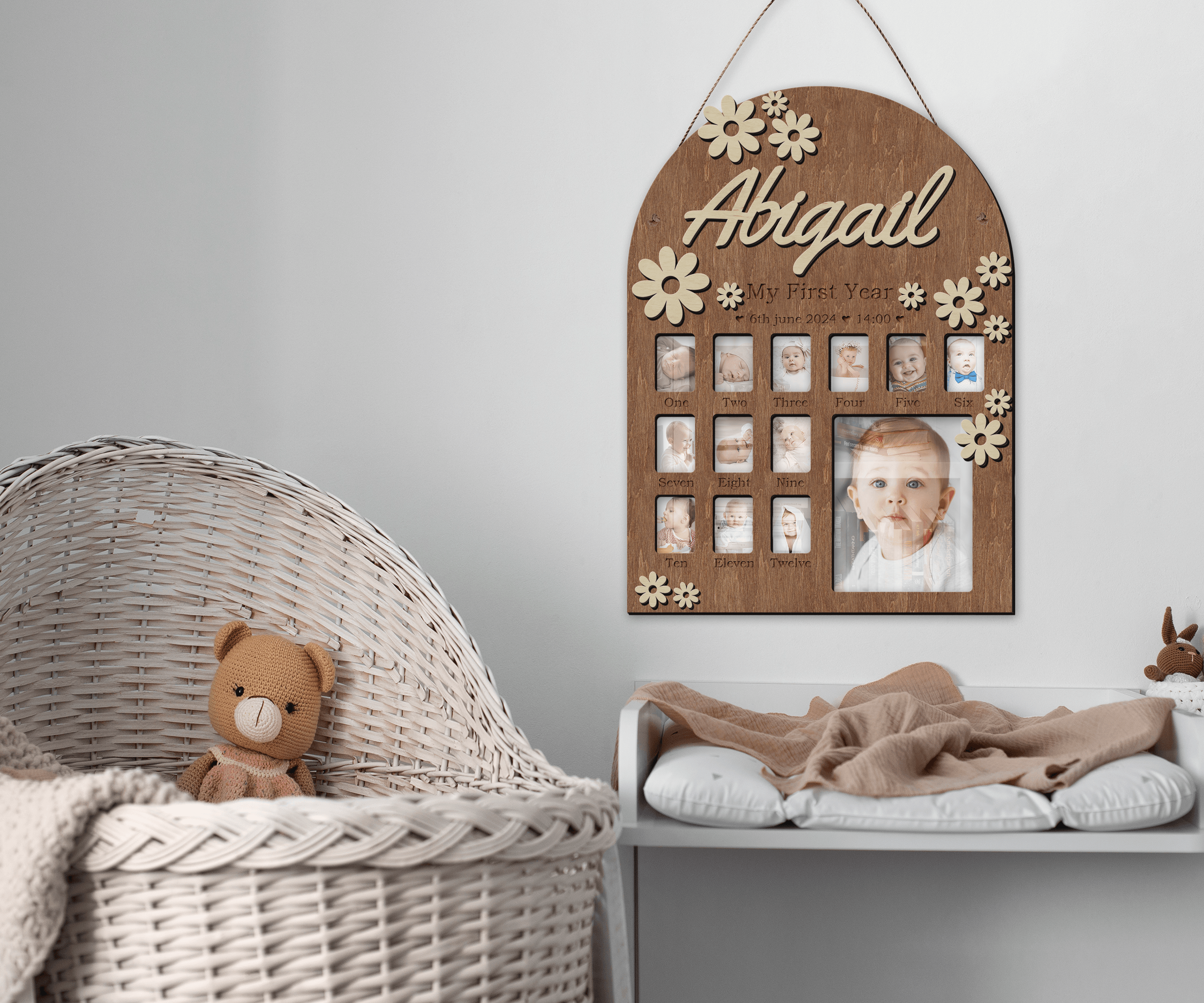 First year Birthday board Milestone wooden photo collage 12 Months baby memories Personalized baby's 1st birthday Monthly milestone decor