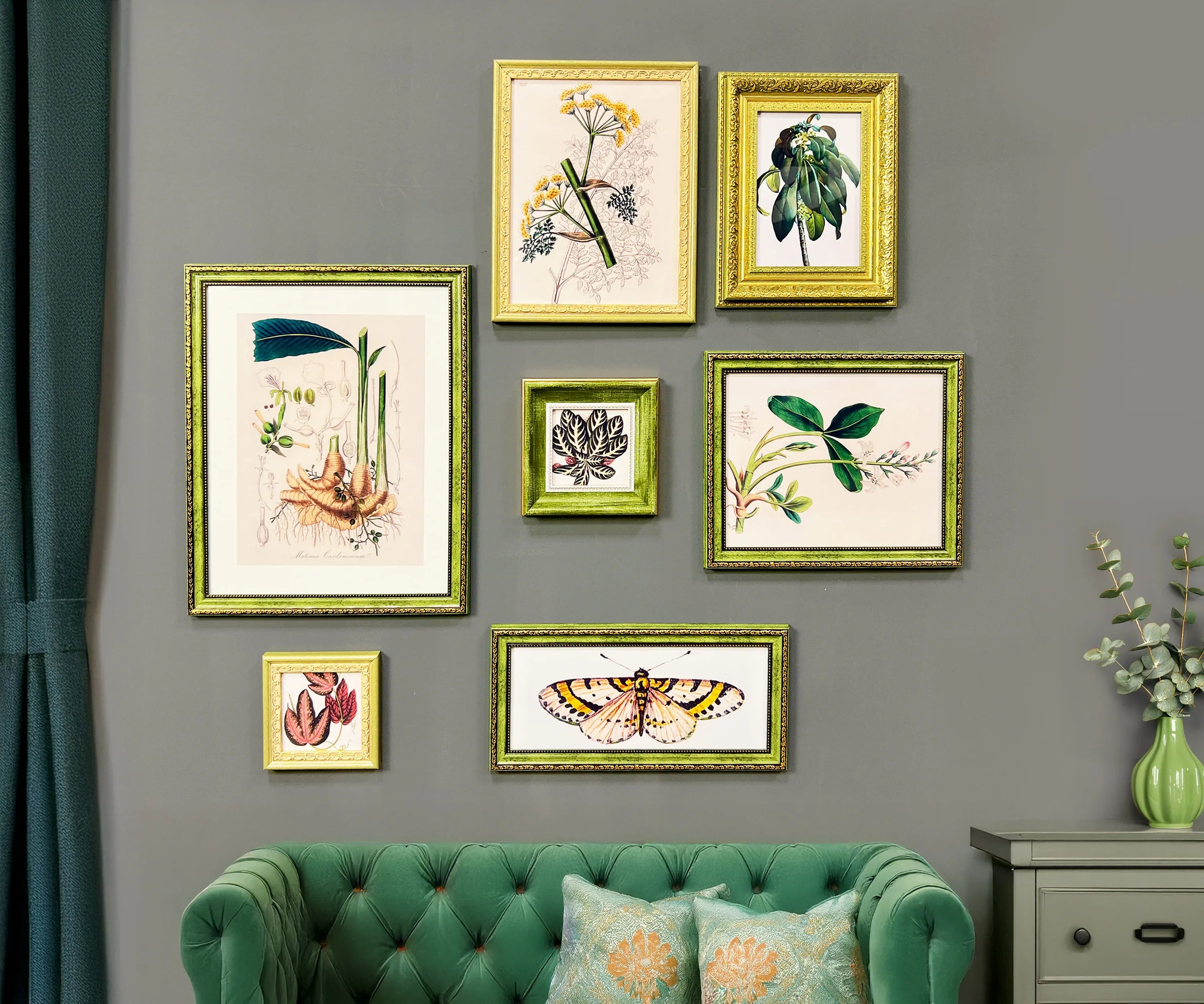 Green & Gold Vintage Gallery Wall Frames Set
